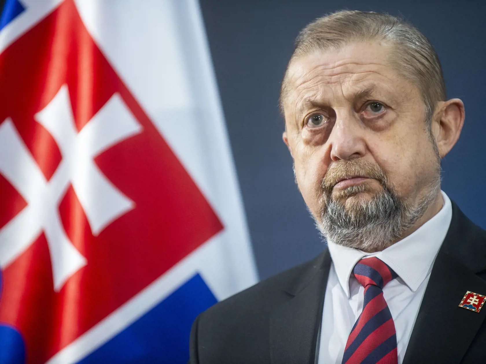 Na snímke kandidát na post prezidenta SR Štefan Harabin počas spoločnej tlačovej konferencie s predsedom Slovenskej národnej strany (SNS) Andrejom Dankom, ktorý sa vzdal prezidentskej kandidatúry v prospech Štefana Harabina 18. marca 2024 v Bratislave. FOTO TASR - Jakub Kotian