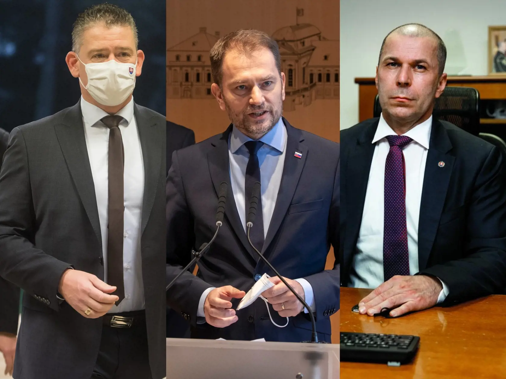 Minister vnútra Roman Mikulec, minister financií Igor Matovič, prezident Policajného zboru Peter Kovařík.