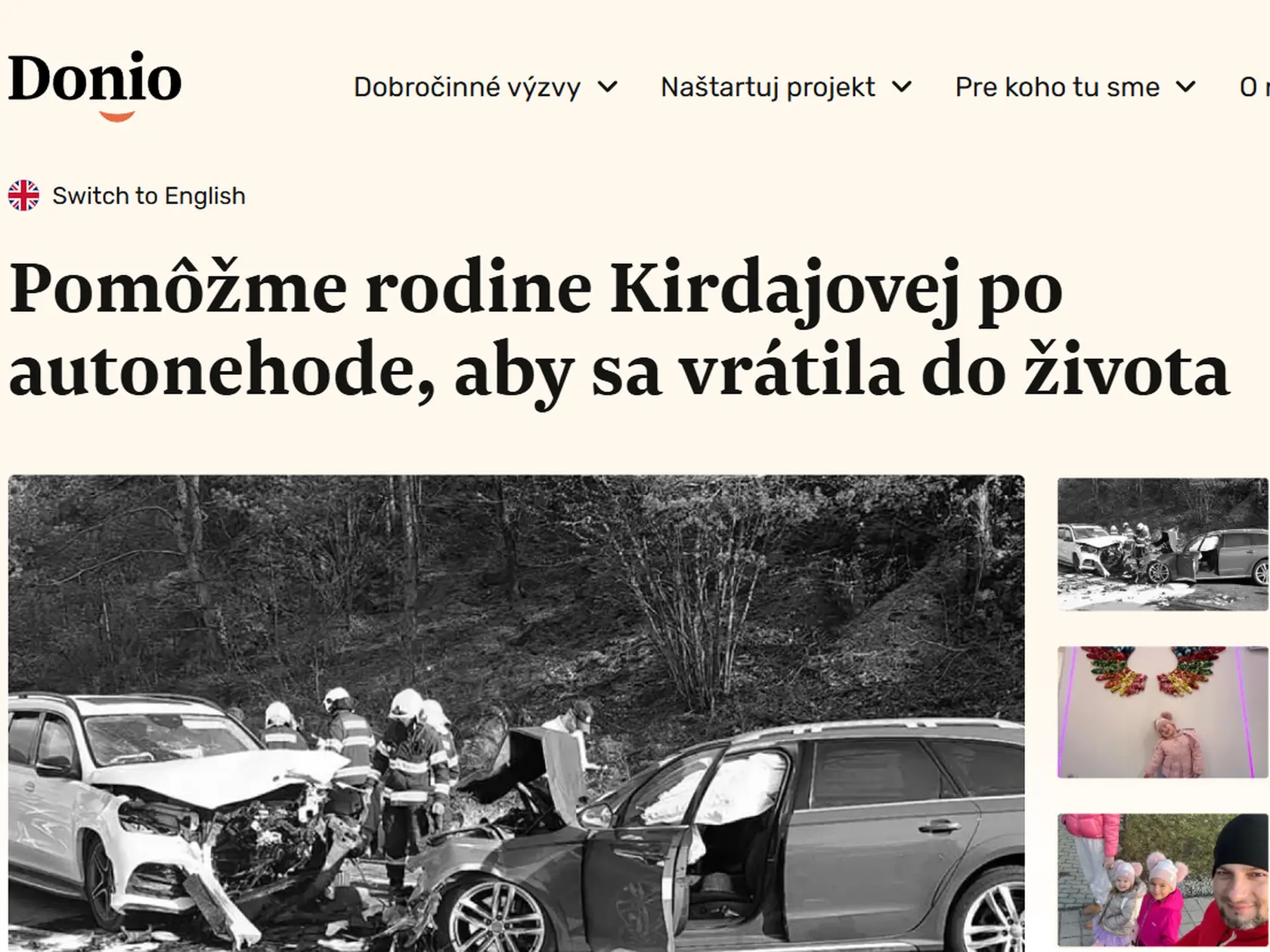 Detaily výzvy na portáli Donio, Na pomoc rodine prispelo už vyše 1300 ľudí.