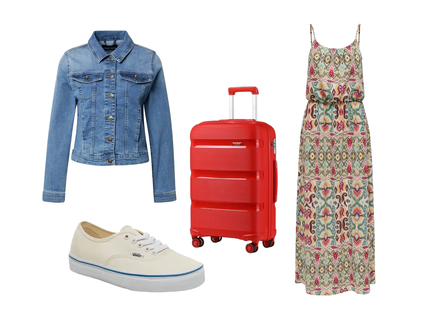 Bunda: Pieces, 44,90 €
Šaty: Only, 28,90 €
Kufor: Kono, 64,70 €
Tenisky: Vans, 59,90 €