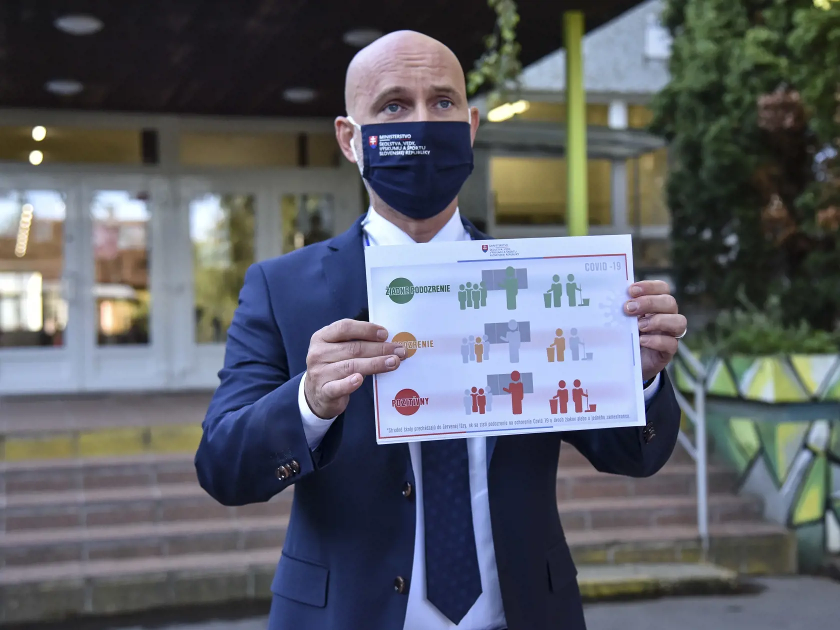 Na snímke minister školstva, vedy, výskumu a športu SR Branislav Gröhling počas slávnostného otvorenia školského roka 2020 - 2021 na Základnej škole kpt. Jána Nálepku v Stupave 2. septembra 2020. FOTO TASR - Pavol Zachar