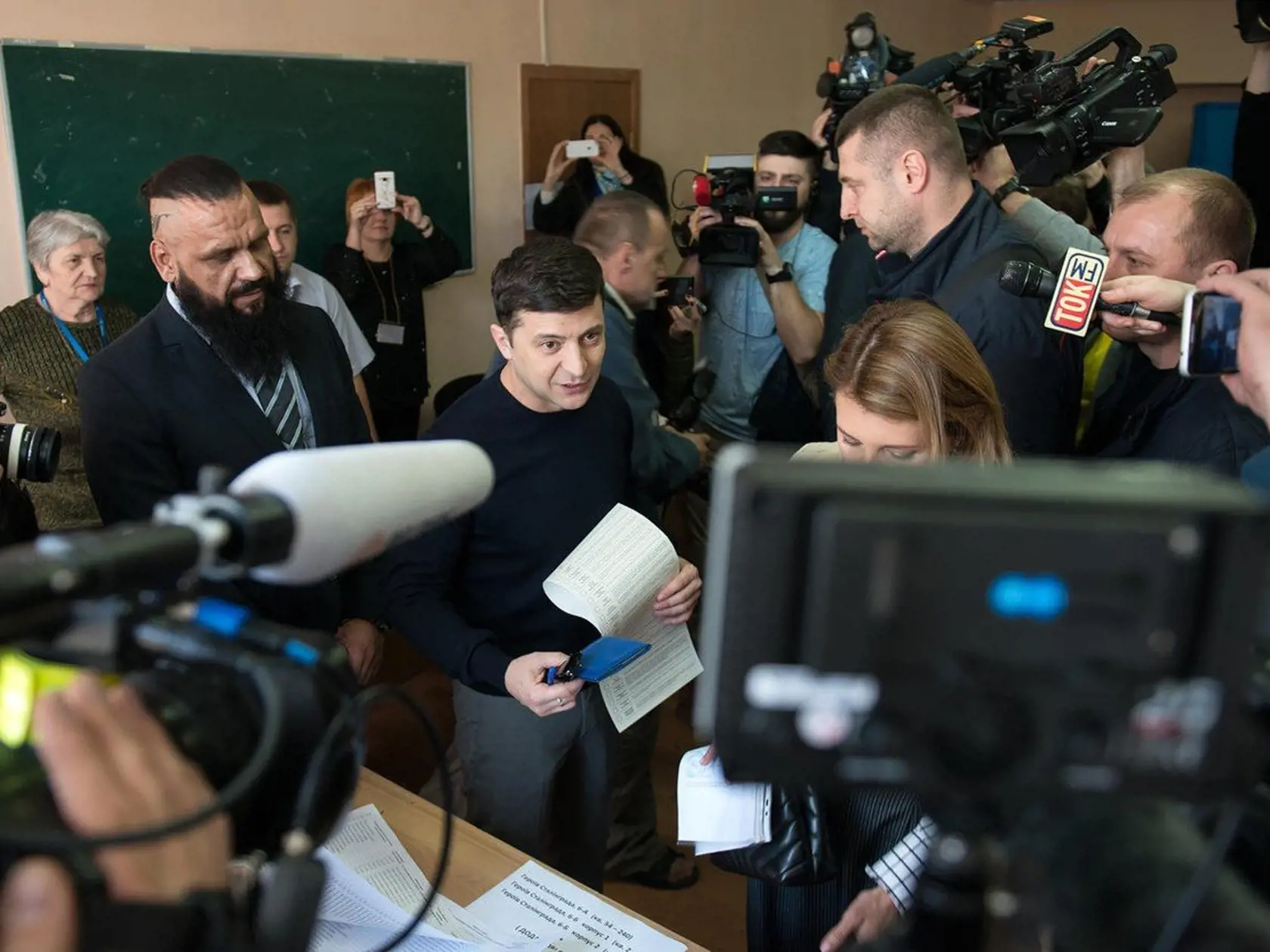 Volodymyr Zelenskyj  po víťastve v prvom kole ukrajinských prezidentských volieb.