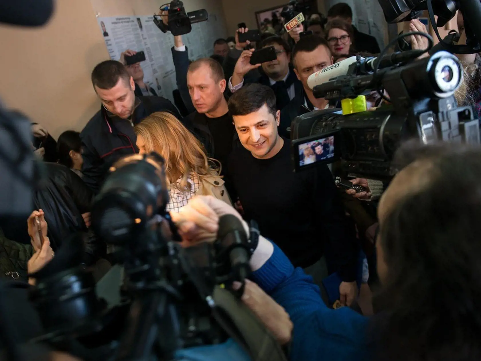 Volodymyr Zelenskyj  po víťastve v prvom kole ukrajinských prezidentských volieb.