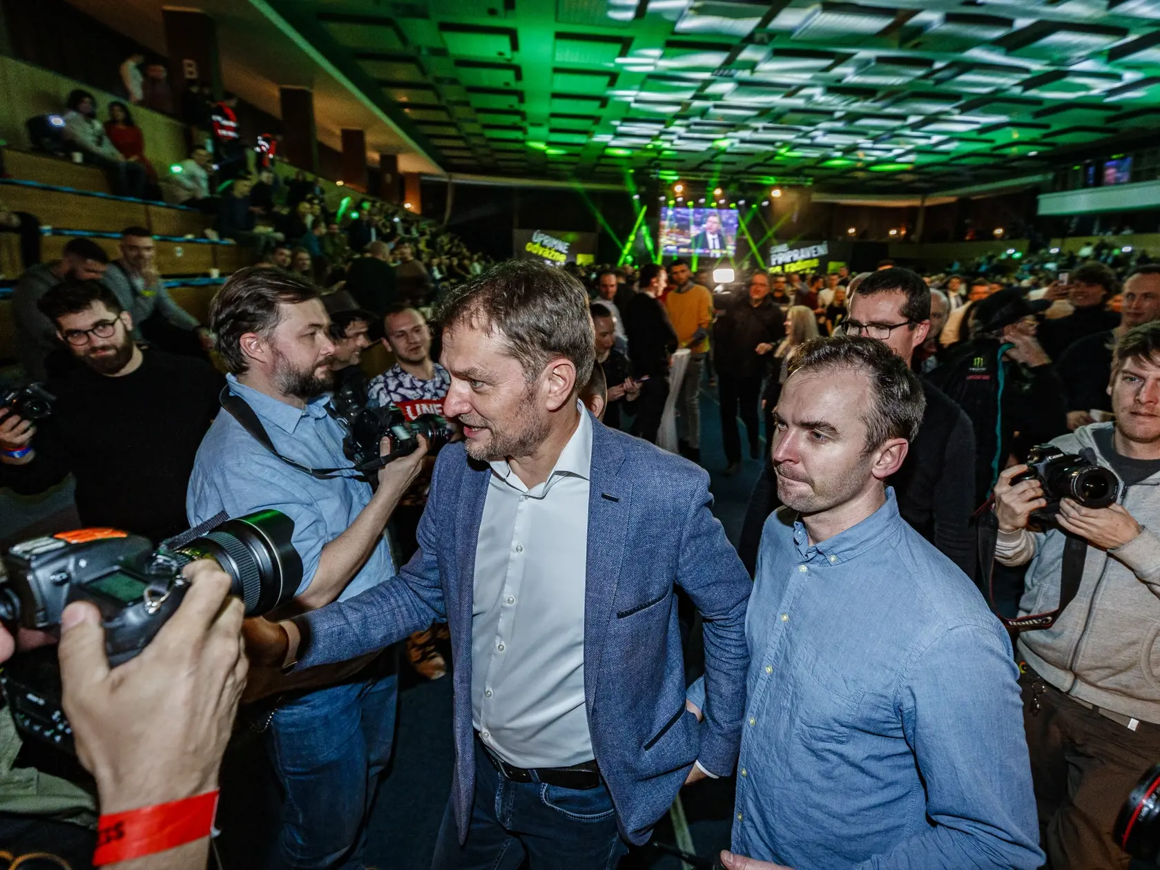 Na snímke Igor Matovič v centrále politickej strany OĽANO počas noci volieb do Národnej rady Slovenskej republiky, 29.2.2020