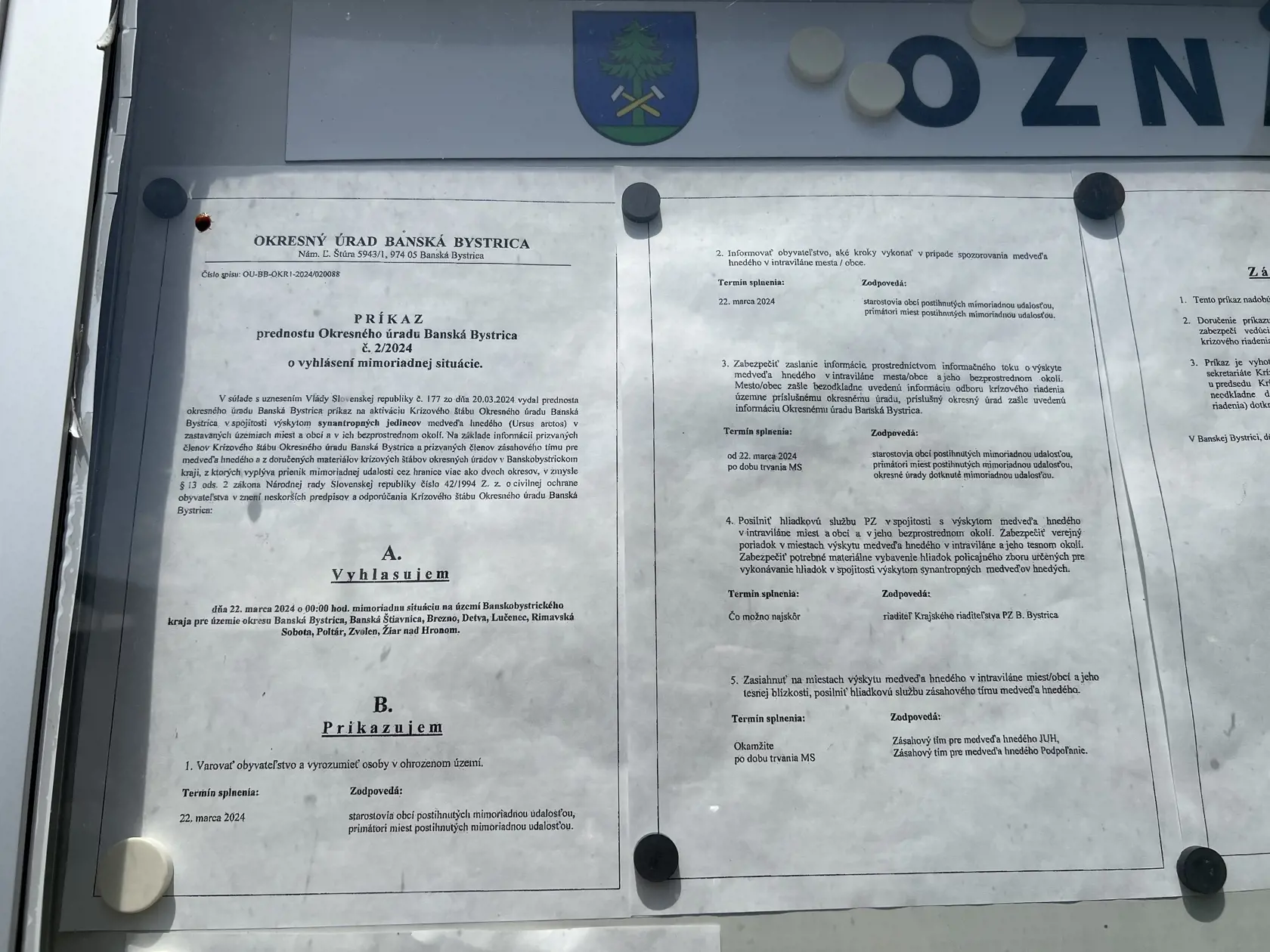 Obec zverejnila takýto oznam.