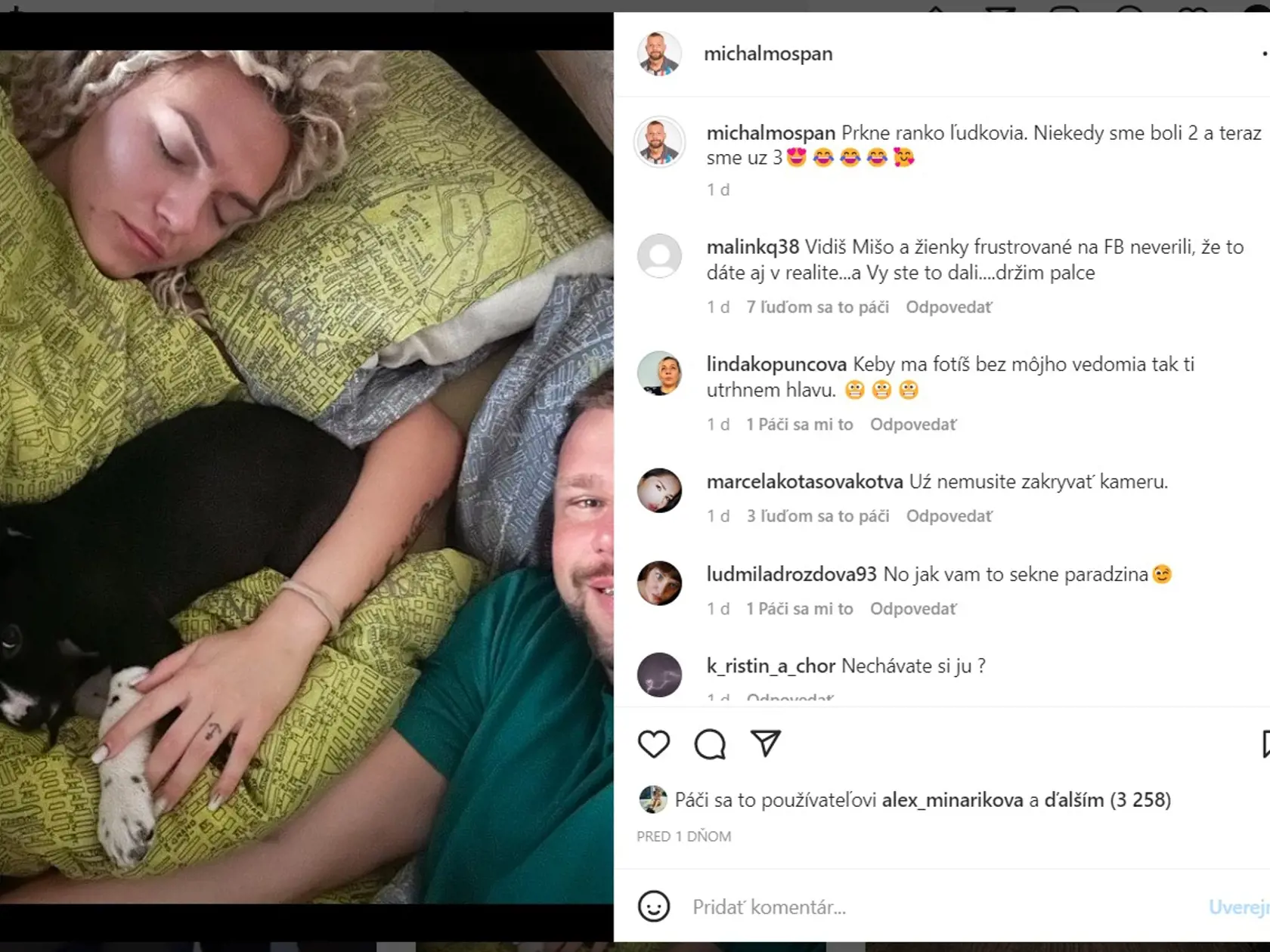 Pri tejto fotografii napísal Michal, že už sú traja. Asi je jasné, kto k nim pribudol.