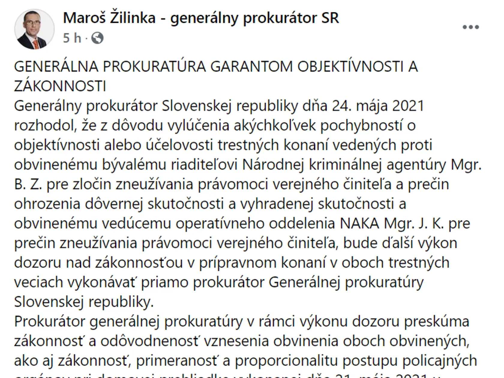 Status Maroša Žilinku.
