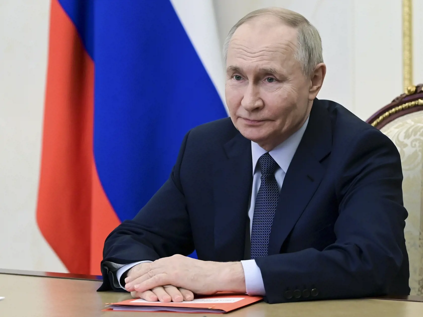 Ruský prezident Vladimir Putin predsedá zasadnutiu Bezpečnostnej rady prostredníctvom videokonferencie v Kremli v Moskve 7. februára 2025.