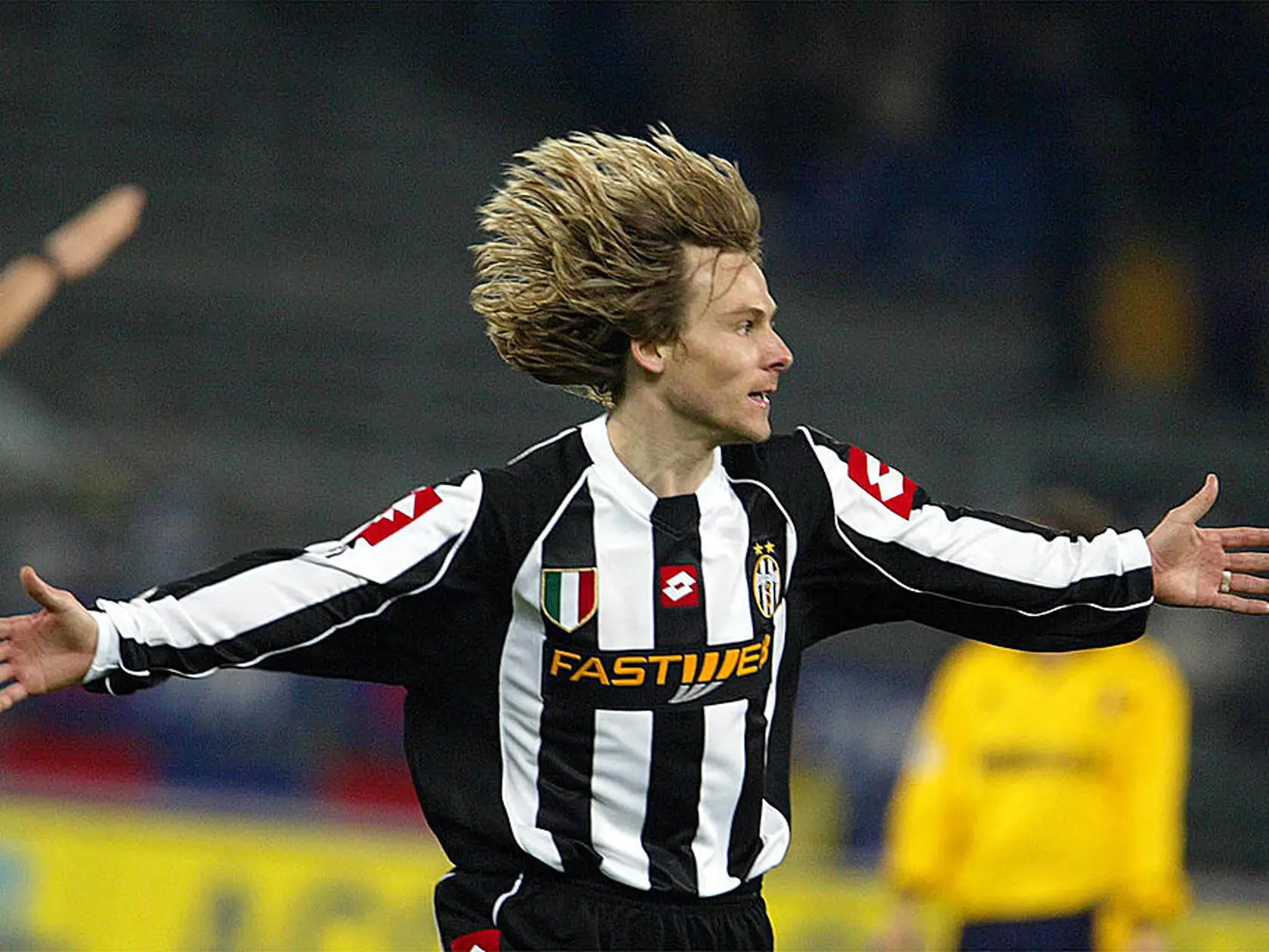 TURIN - MARCH 15:  Pavel Nedved of Juventus celebrates after scoring during the Serie A match between Juventus and Modena, played at the Stadio Delle Alpi, Turin, Italy on March 15, 2003.  (Photo by Grazia Neri/Getty Images)