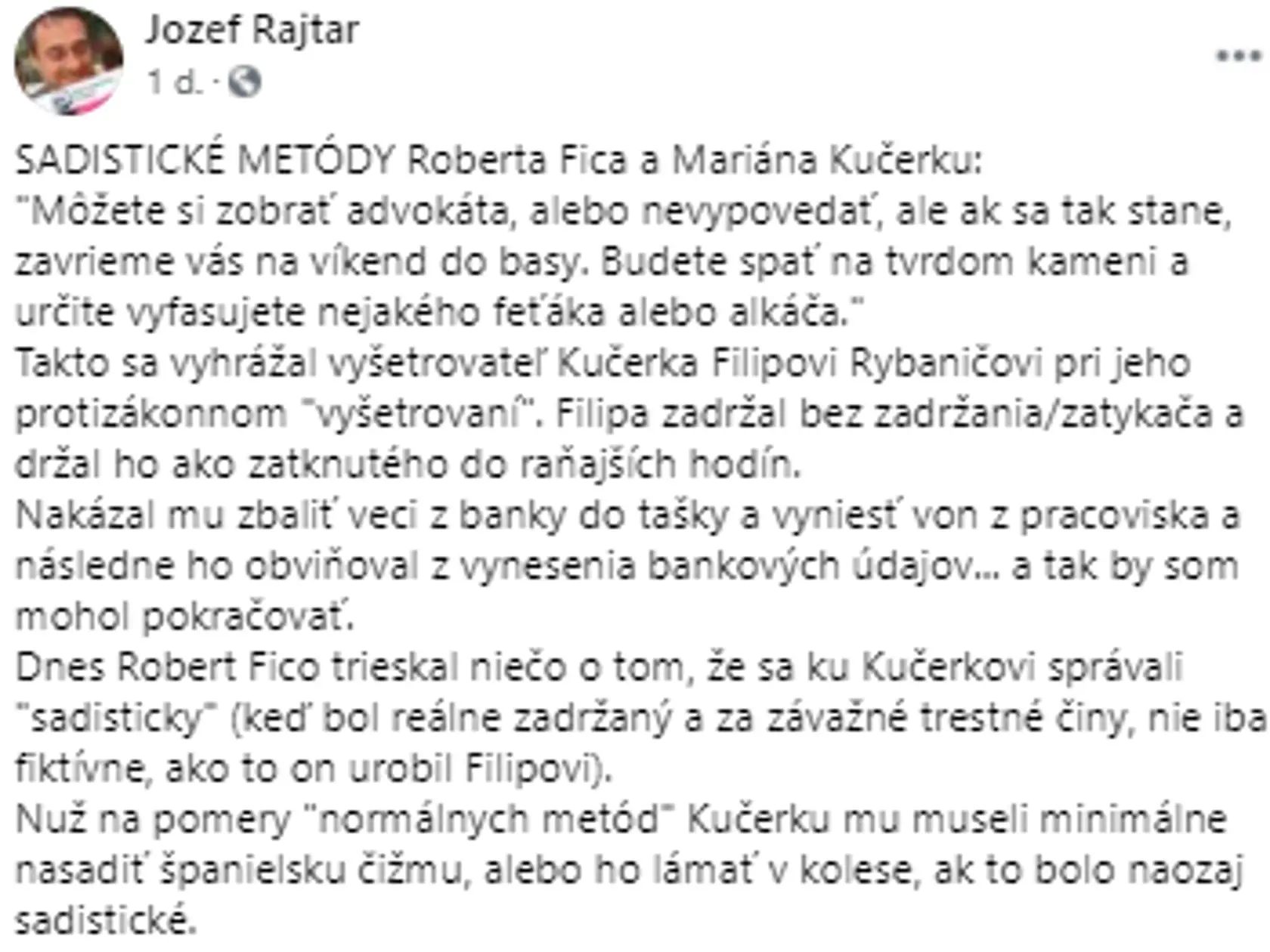 Status člena Demokratickej strany Jozefa Rajtára o obvinenom Mariánovi Kučerkovi.