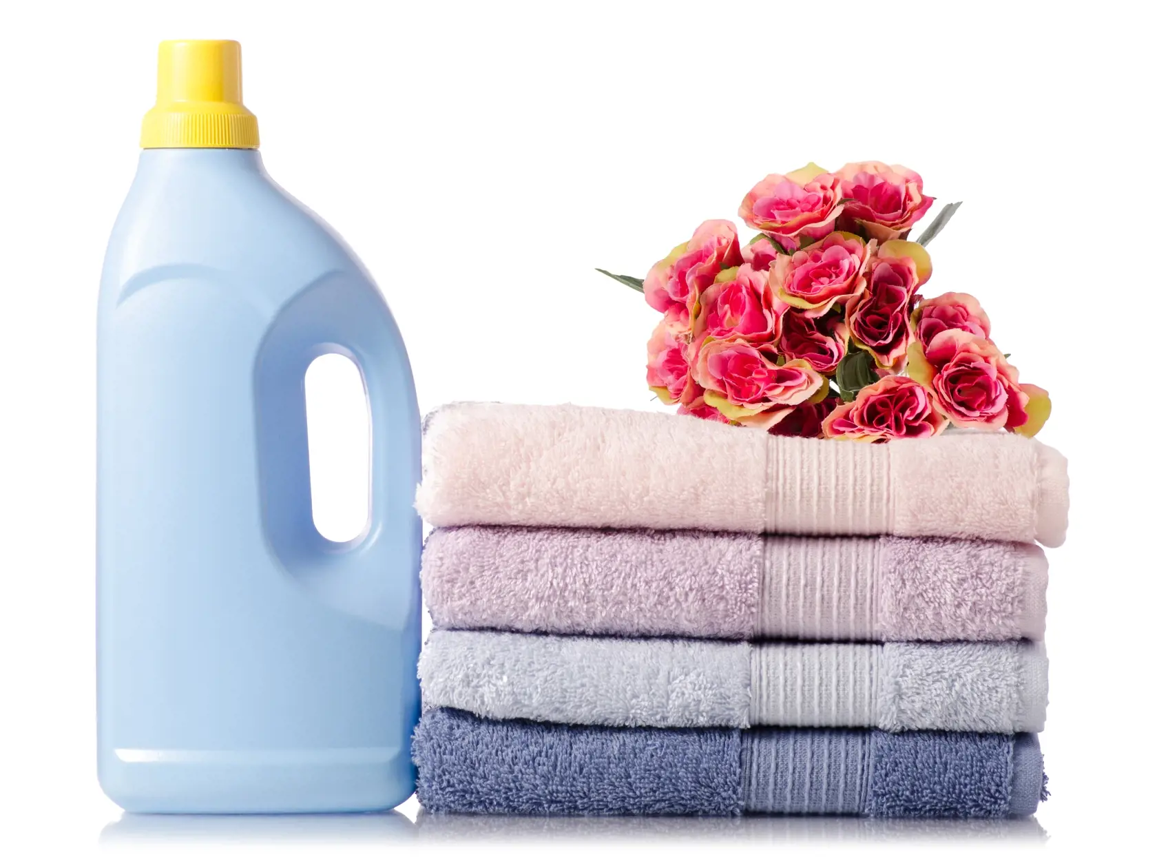 A,Stack,Set,Of,Towels,Pink,Blue,Flowers,Bottle,For