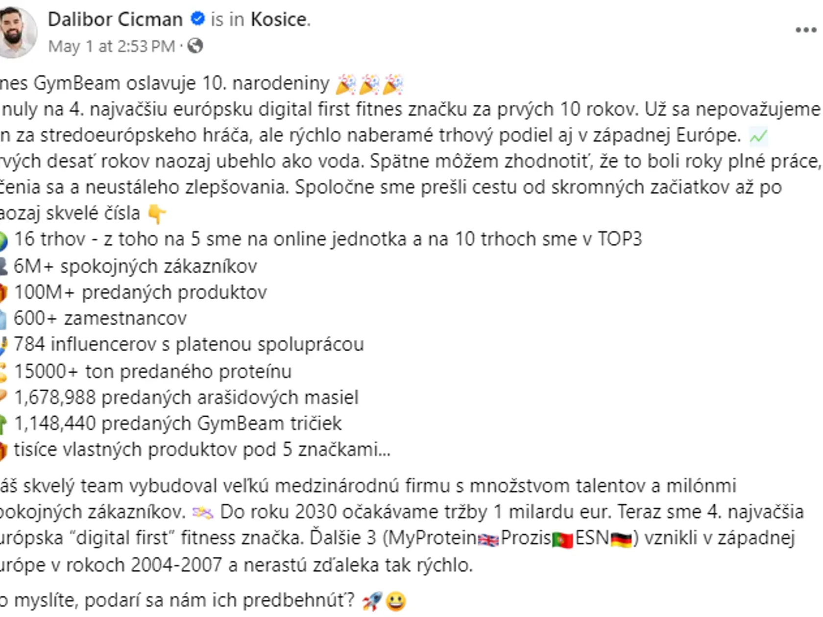 Gym beam oslavuje 10. výročie.