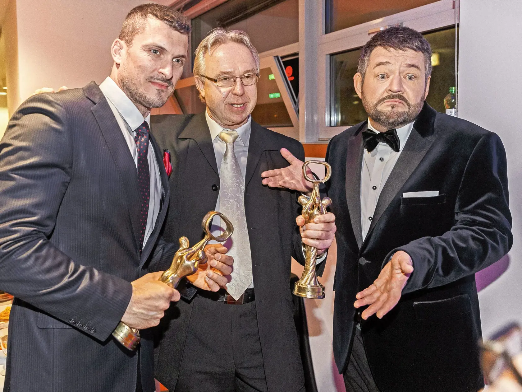 Na snímke počas párty po skončení priameho prenosu z galavečera OTO 2019. Na snímke Ján Koleník a Michal Hudák.