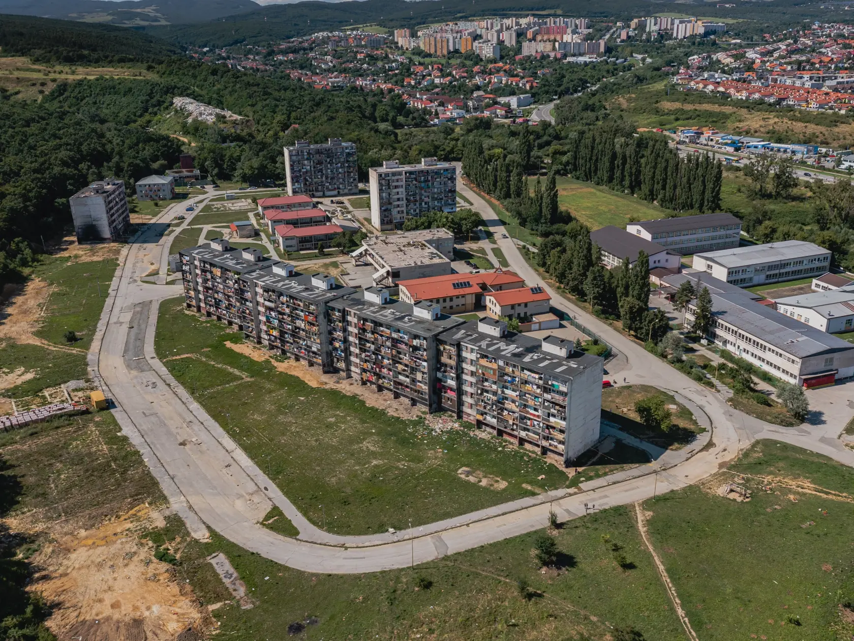 Letecký pohľad na košické sídlisko Lunik IX.