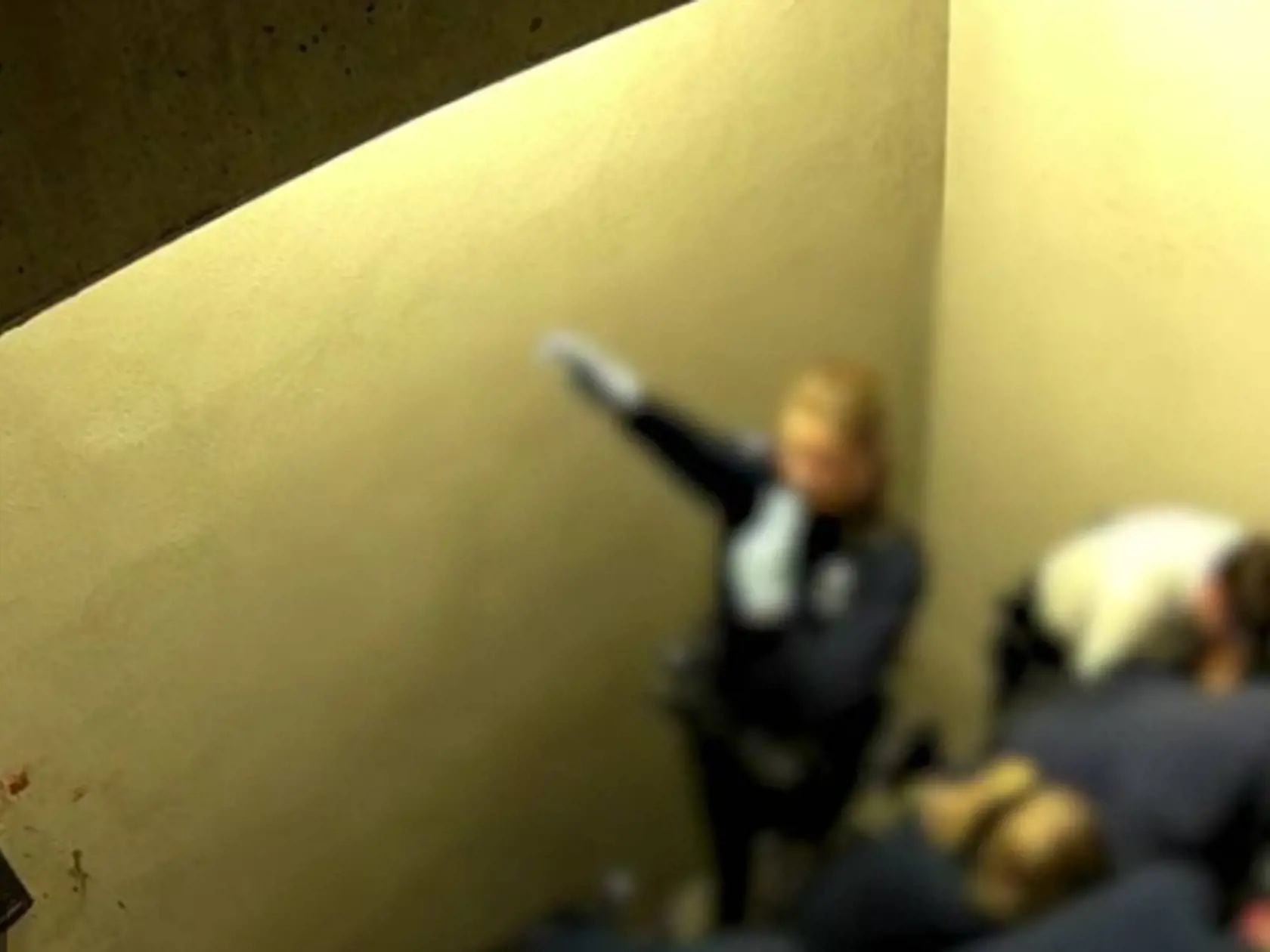 Na videozábere vidieť ako policajtka dvíha ruku v geste napodobňujúcom nacistický pozdrav a jej kolegovia viac ako štvrťhodinu sedia a kľačia na tele zadržaného Slováka.