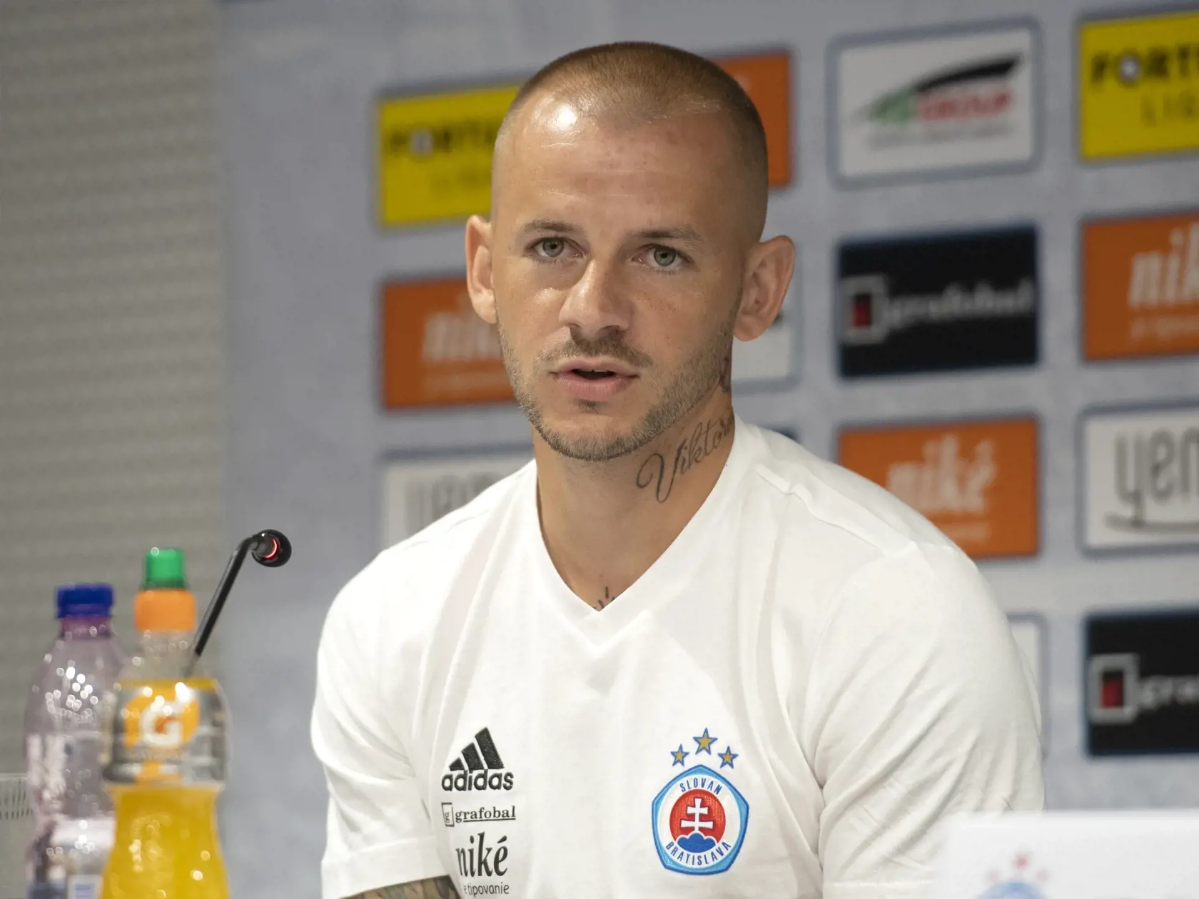 Na snímke kapitán tímu ŠK Slovan Vladimír Weiss ml. počas tlačovej konferencie pred štartom novej sezóny 4. júla 2022 v Bratislave. FOTO TASR - Pavel Neubauer	