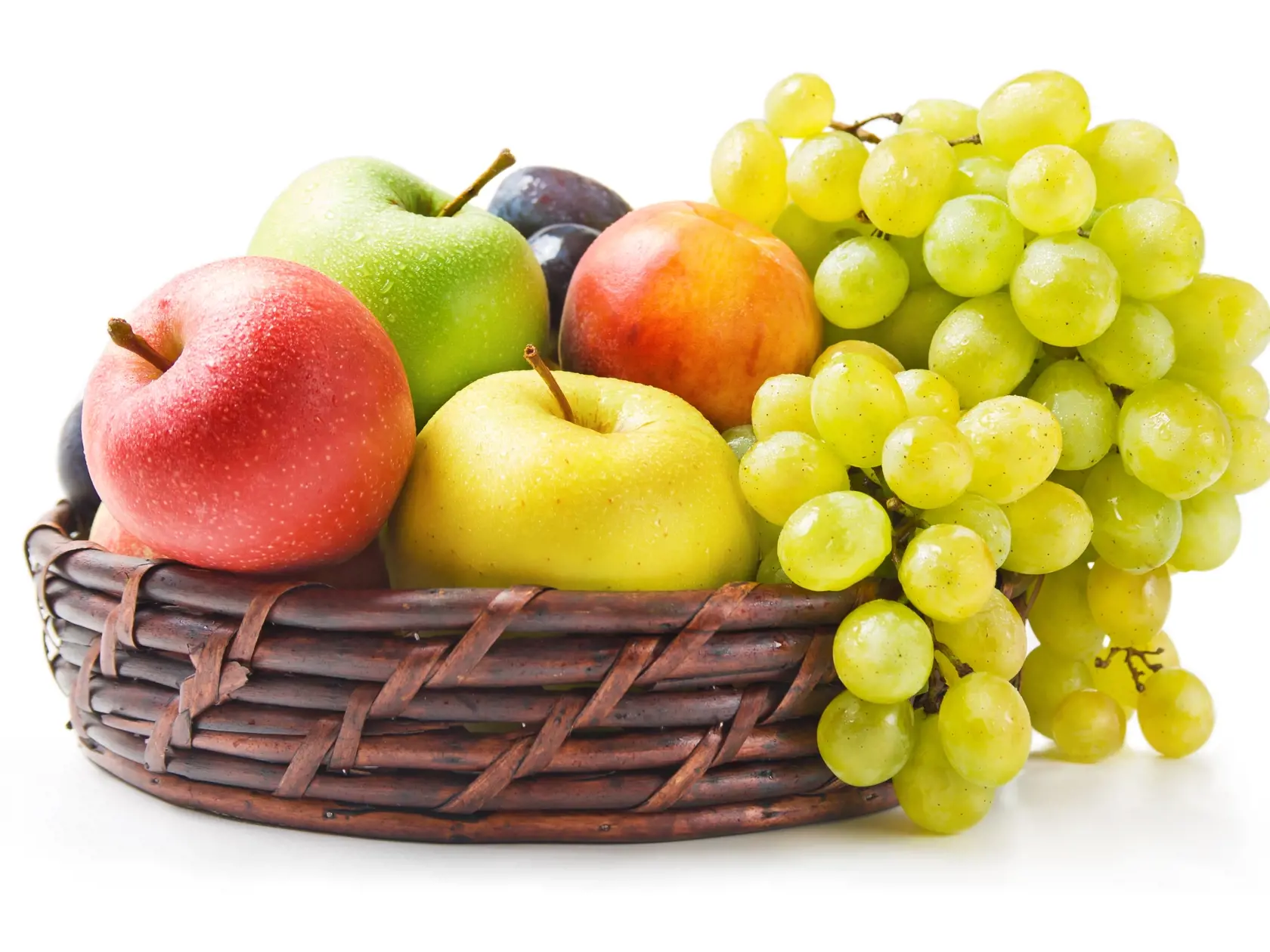 Fruits.,Various,Fresh,Ripe,Fruits,Arranged,In,A,Wicker,Basket