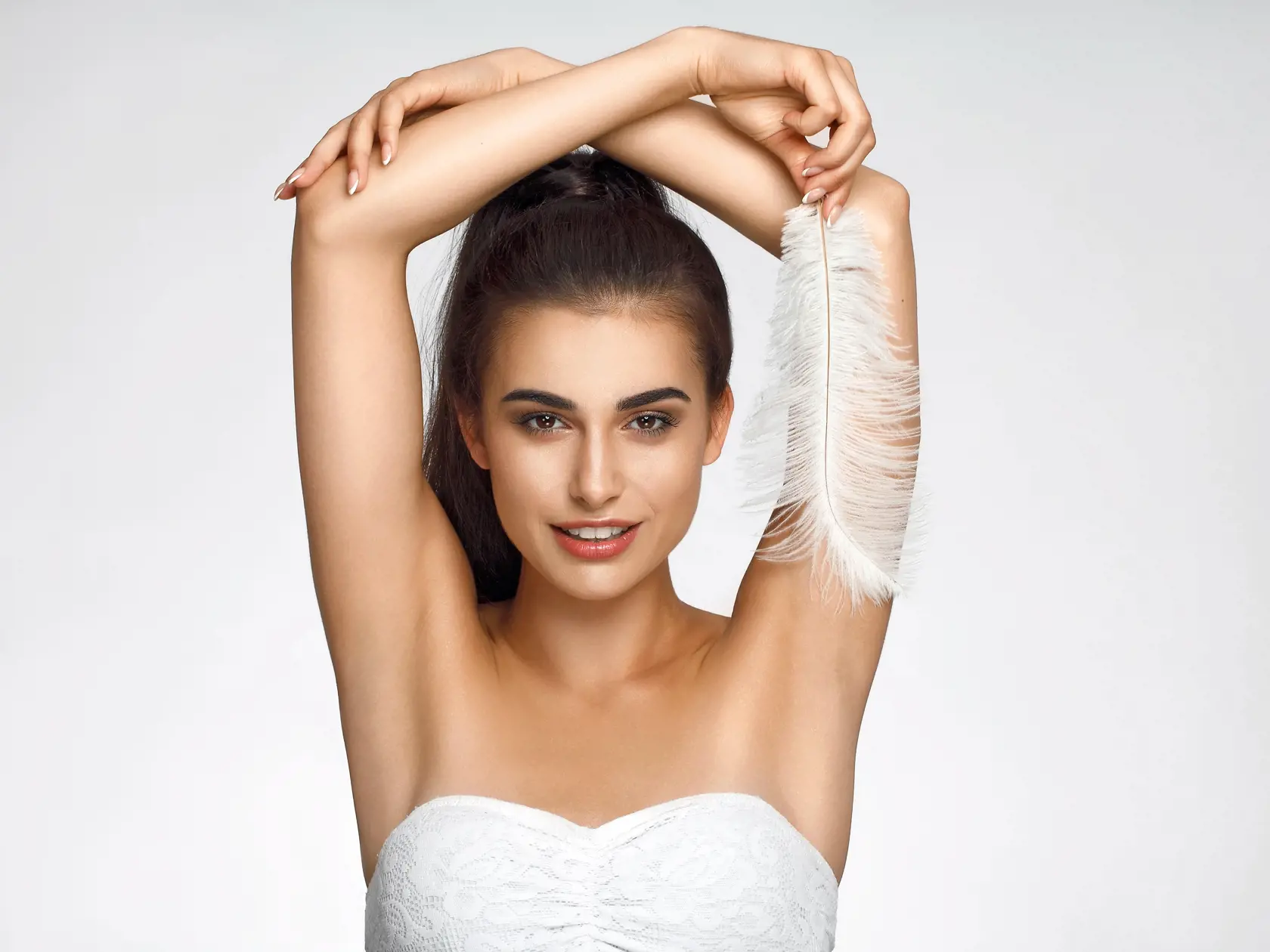 Armpit,Epilation,,Hair,Removal.,Young,Woman,Holding,Her,Arms,Up