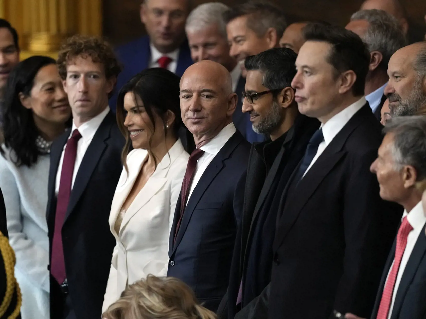 Inaugurácia Donalda Trumpa. Na snímke miliardári Mark Zuckerberg, Jeff Bezos a Elon Musk. 