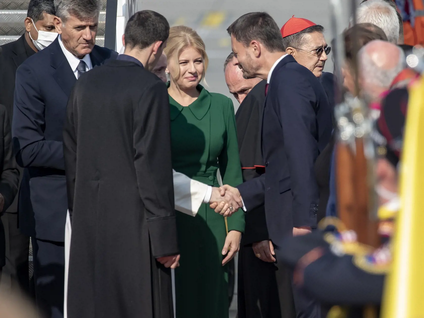 Prílet pápeža Františka na letisko M.R. Štefánika v Bratislave pri príležitosti trodňovej apoštolskej návštevy Slovenska. 