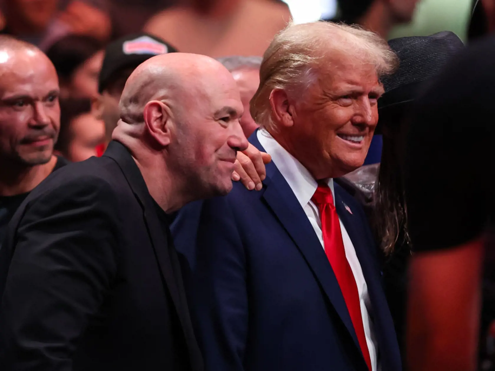 NEW YORK, NEW YORK - NOVEMBER 16: Joe Rogan and President-elect Donald Trump pose for a photo during the UFC 309 event at Madison Square Garden on November 16, 2024 in New York City. (Photo by Sarah Stier/Getty Images)