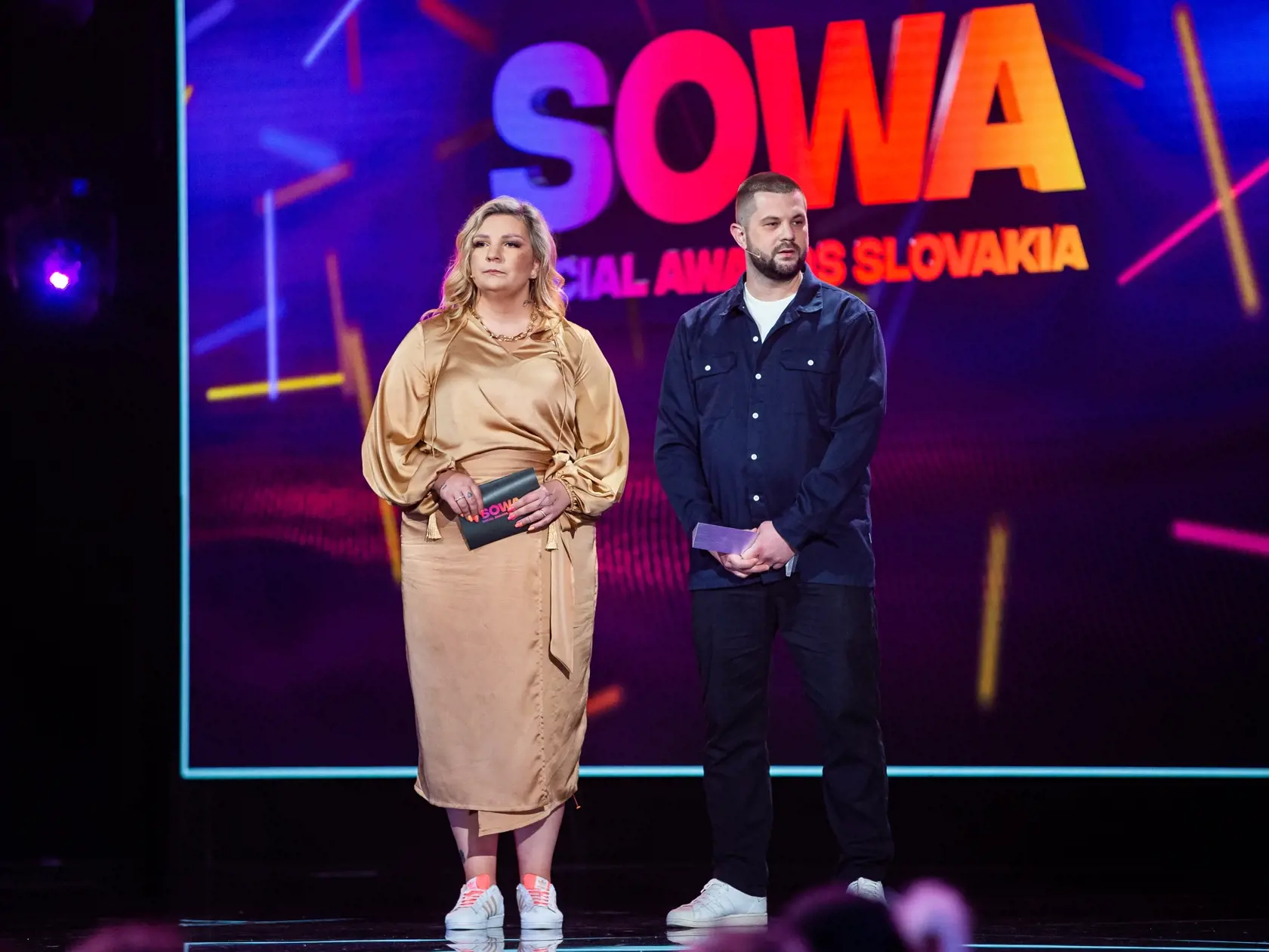 Galavečer Social Awards Slovakia "SOWA" v Bratislave. Na snímke Simona Salátová a Joe Trendy. Dnes sú aj partnermi.