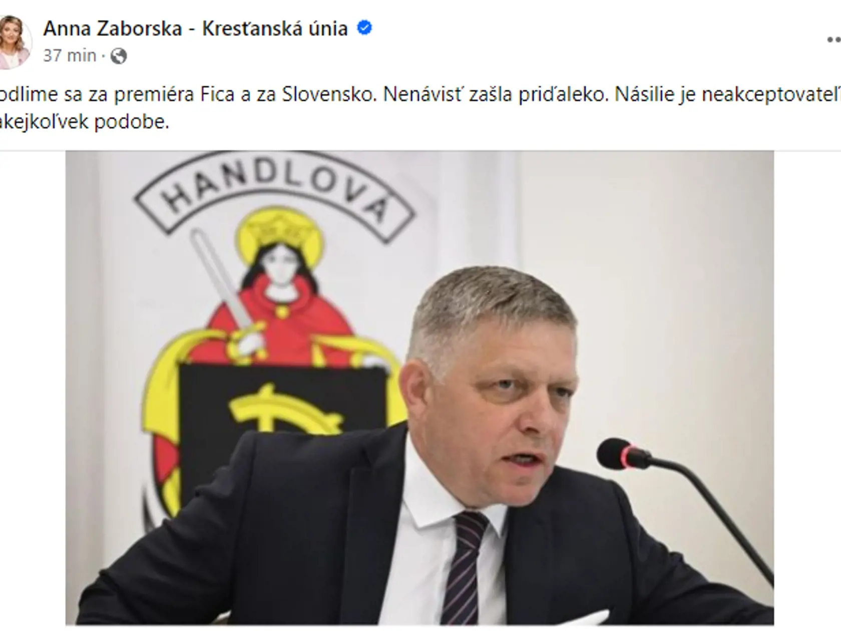 Reakcia Anny Záborskej na atentát na Fica