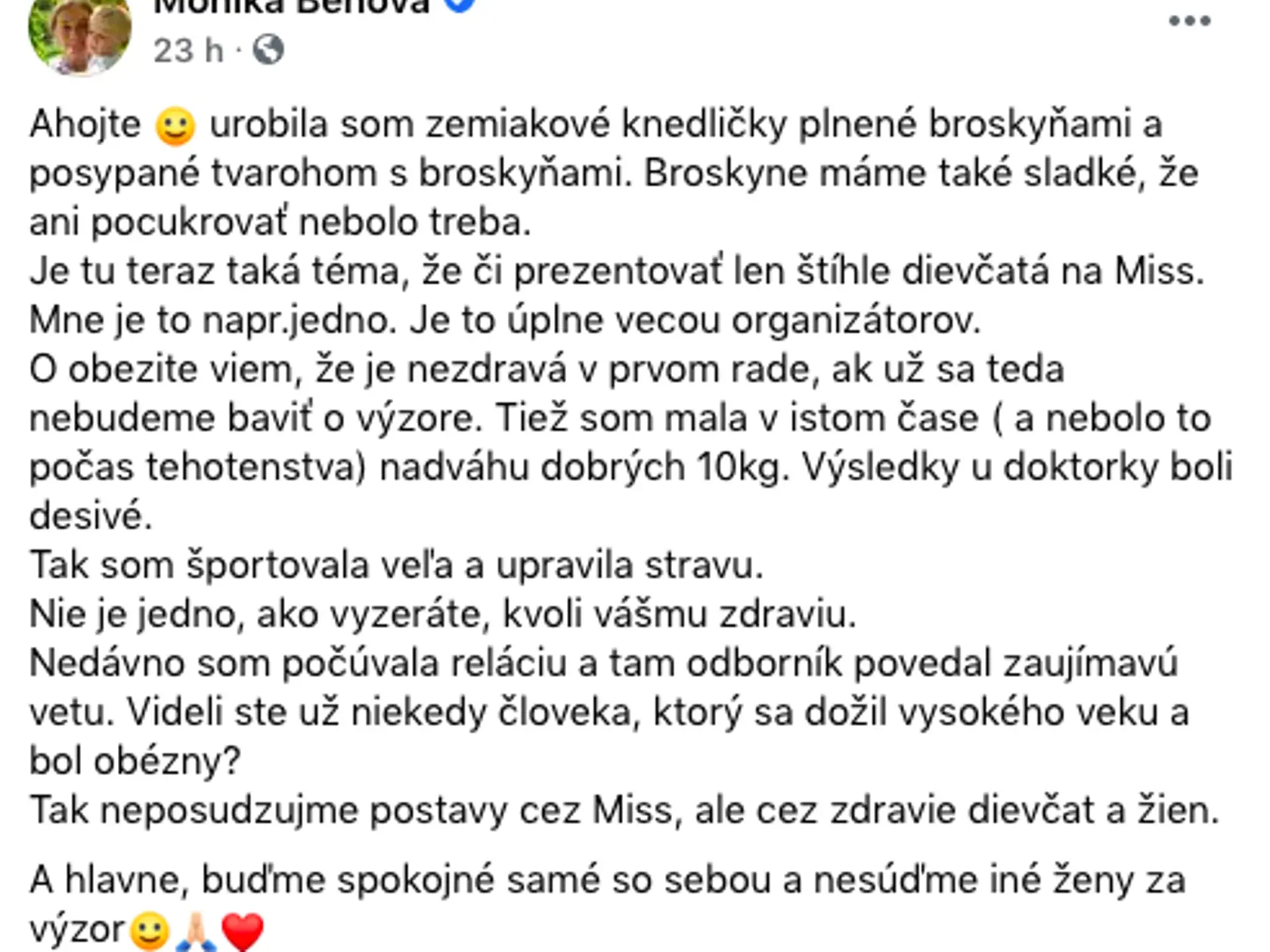 Monika Beňová - komentár k súťaži Miss.