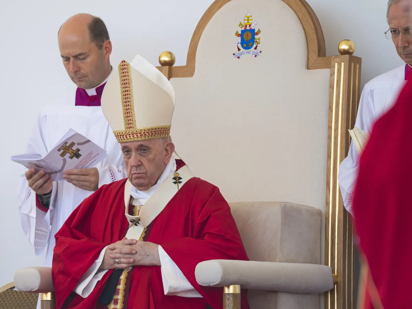Na snímke Božská liturgia svätého Jána Zlatoústeho, ktorej predsedá Svätý Otec na priestranstve pred mestskou športovou halou - homília Svätého Otca v Prešove 14. septembra 2021. FOTO TASR