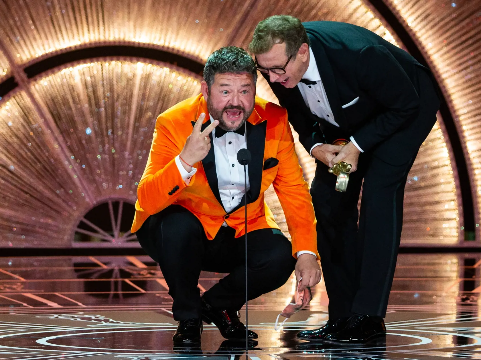Slávnostný galavečer ankety Osobnosť televíznej obrazovky "OTO" za rok 2019 v novej budove Slovenského národného divadla v Bratislave. Na snímke Michal Hudák a Vladimír Voštinár.