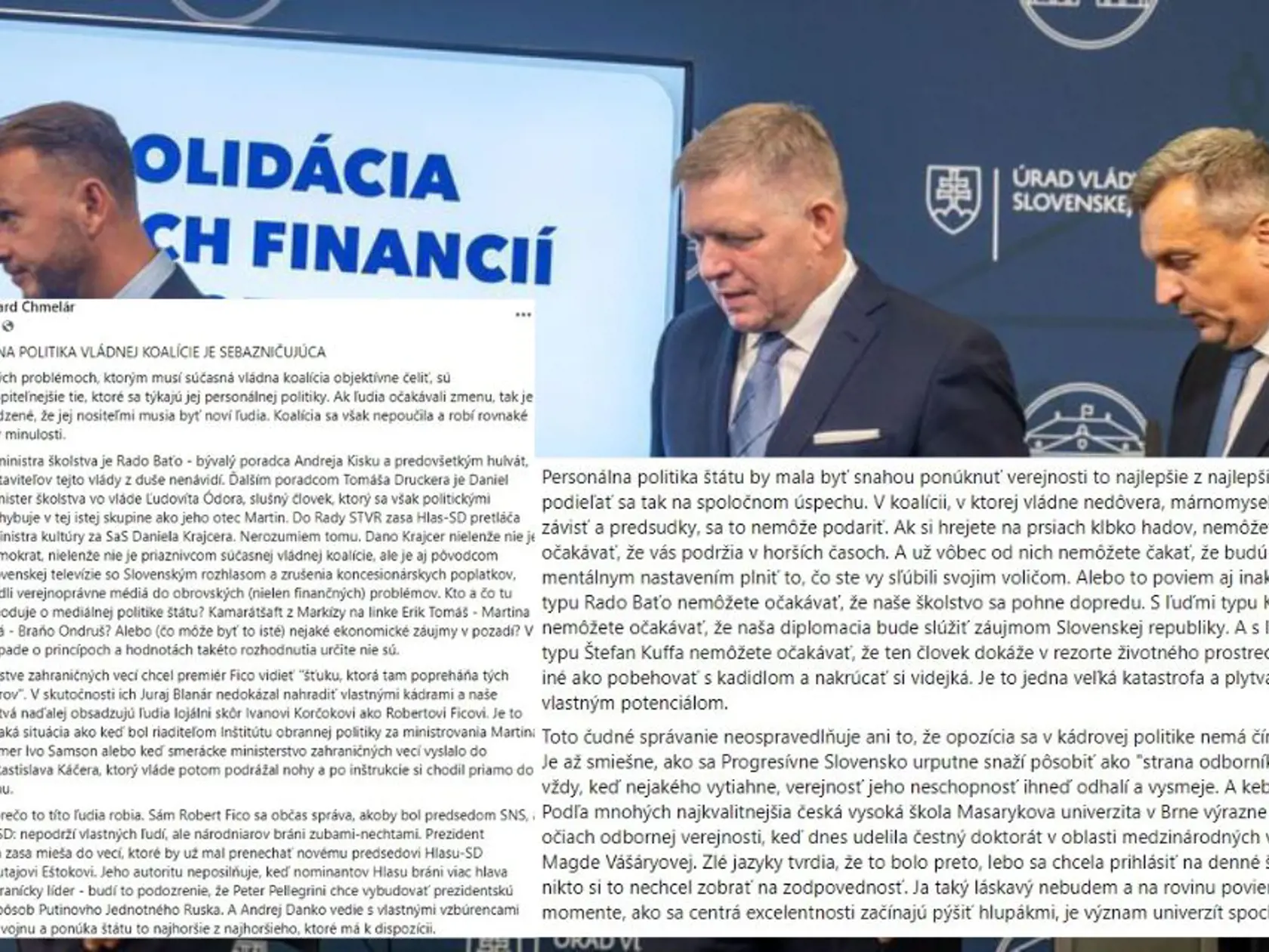 Status Eduarda Chmelára je obsiahly a nešetril v ňom ani popredných vládnych politikov vrátane premiéra Roberta Fica, Matúša Šutaja Eštoka či Andreja Danka. A obul sa aj do prezidenta Petra Pellegriniho.