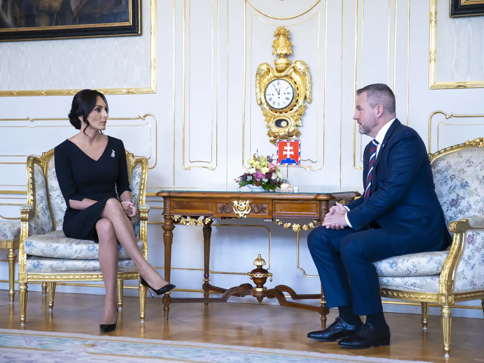 Demisia ministerky zdravotníctva Zuzany Dolinkovej v Prezidentskom paláci. Na snímke je ministerka zdravotníctva Zuzana Dolinková a prezident Slovenskej Republiky Peter Pellegrini.
