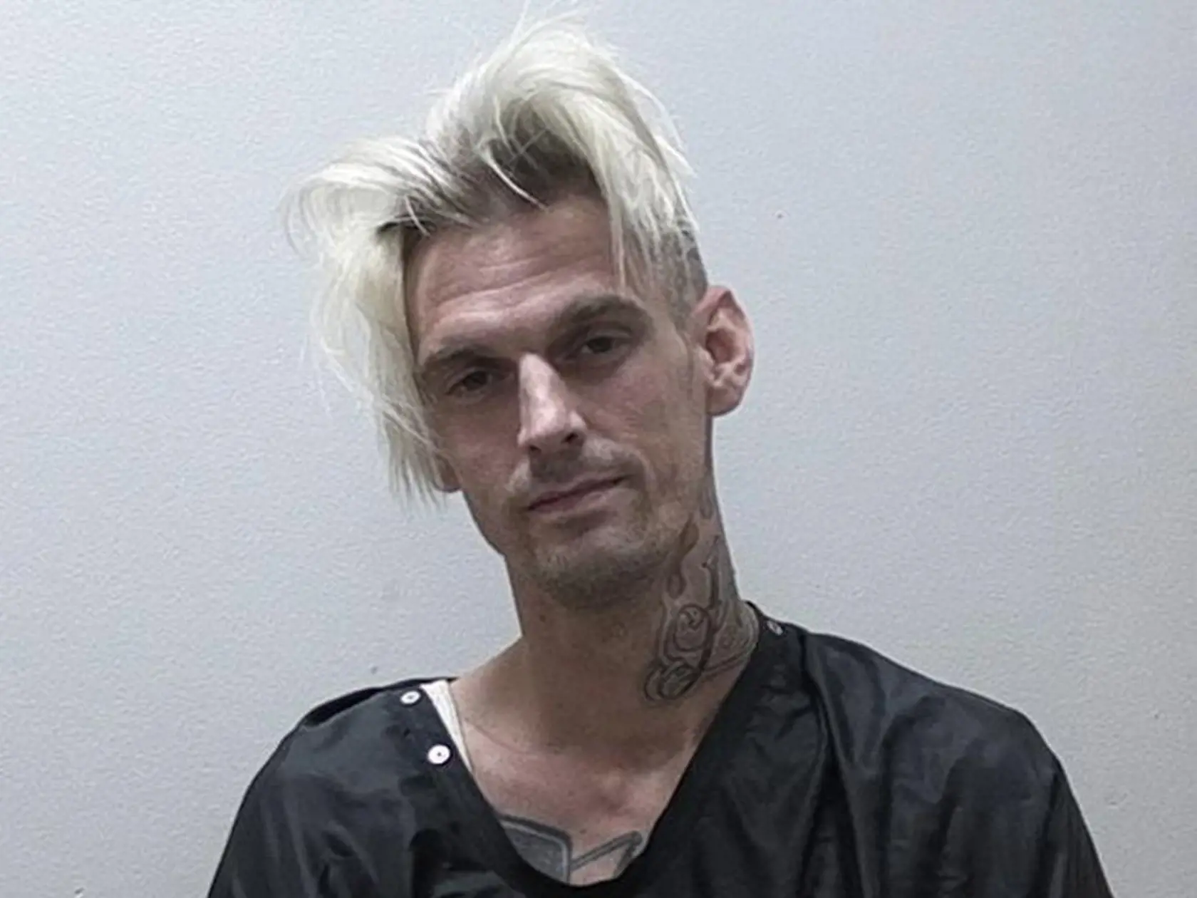 CLARKESVILLE, GA - JULY 15:   In this handout photo provided by the Habersham Co Sheriff Office, Singer Aaron Carter poses for his booking photo after being charged for marijuana possession and suspicion of driving under the influence on July 15, 2017 in Clarkesville, Georgia. Carter's girlfriend, Madison Parker who was with him, was also arrested with drug-related charges and obstruction.   (Photo by Habersham Co Sheriff Office via Getty Images)