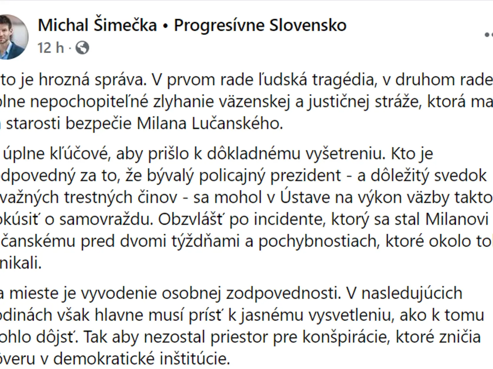 Reakcie politikov na pokus o samovraždu Milana Lučanského.