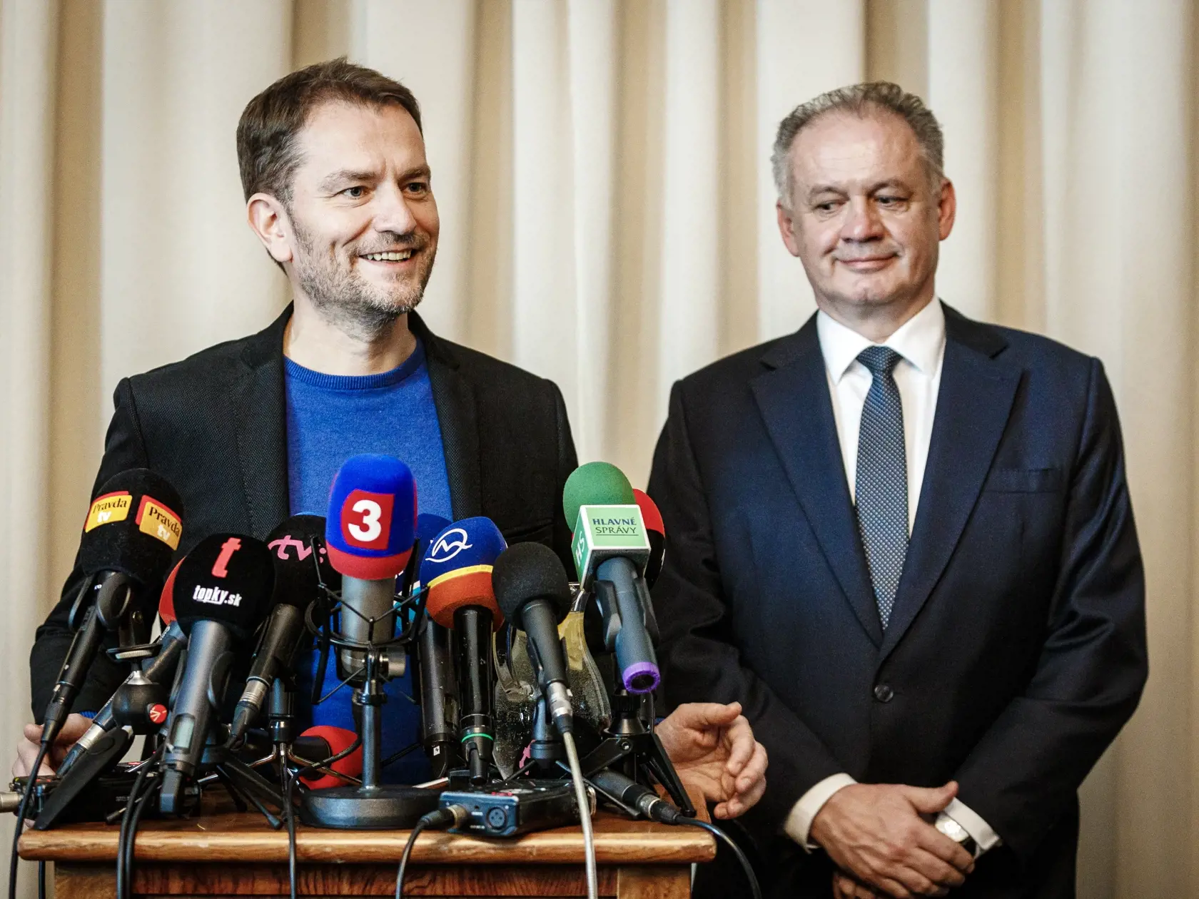 Andrej Kiska - bývalý prezident Slovenskej republiky. Na fotografii je s lídrom OĽaNO Igorom Matovičom.