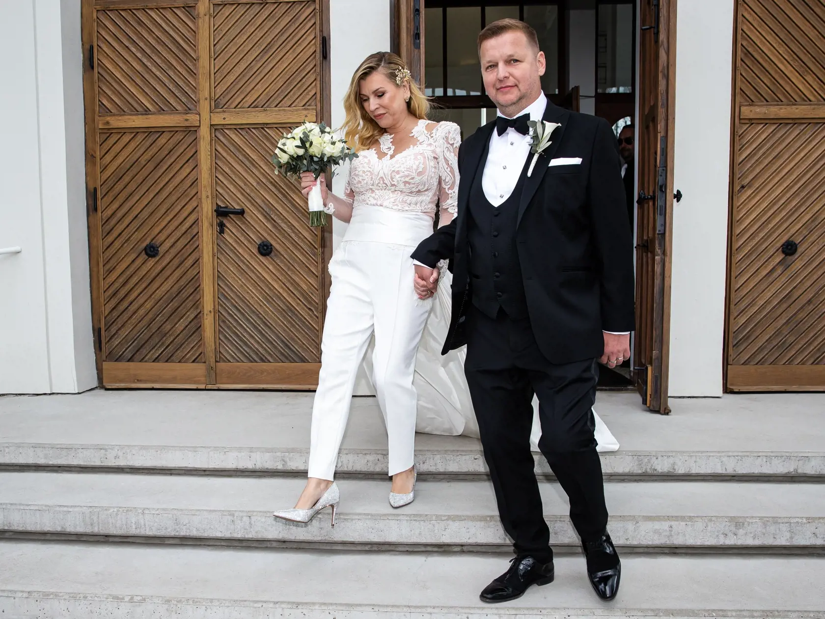 Svadba Gabriely Drobovej a Karola Rumana v Bratislave. Na snímke Gabriela Drobová a Karol Ruman.