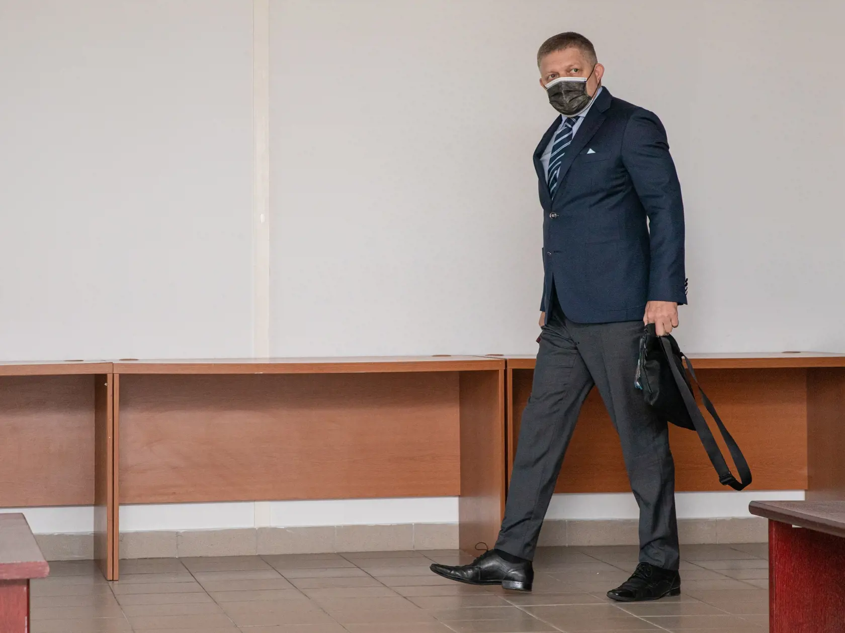 Na snímke je Predseda strany strany SMER- sociálna demokracia Robert Fico ktorý prišiel na hlavné pojednávanie s bývalým špeciálnym prokurátorom Dušanom Kováčikom. Fico na pojednávanie prišiel ako verejnosť.