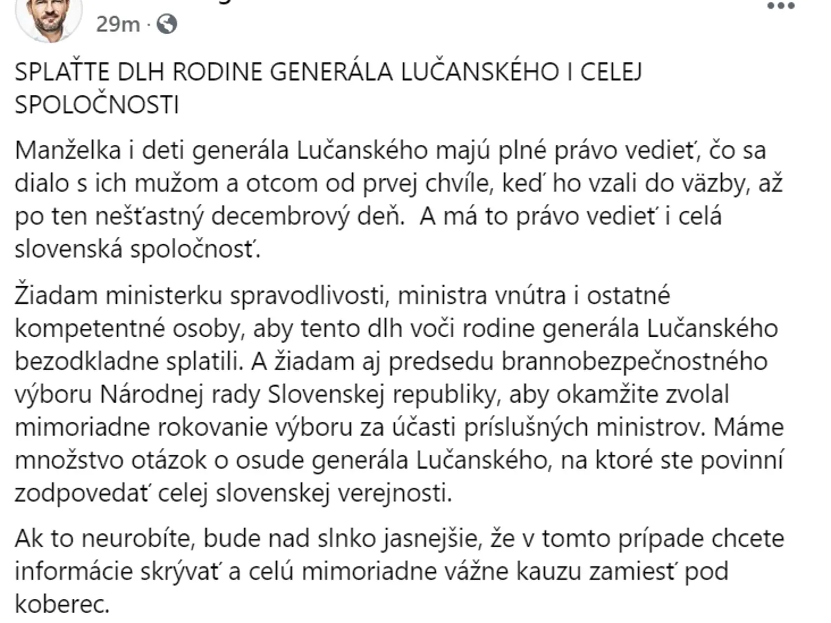 Status k Lučanskému - Peter Pellegrini.