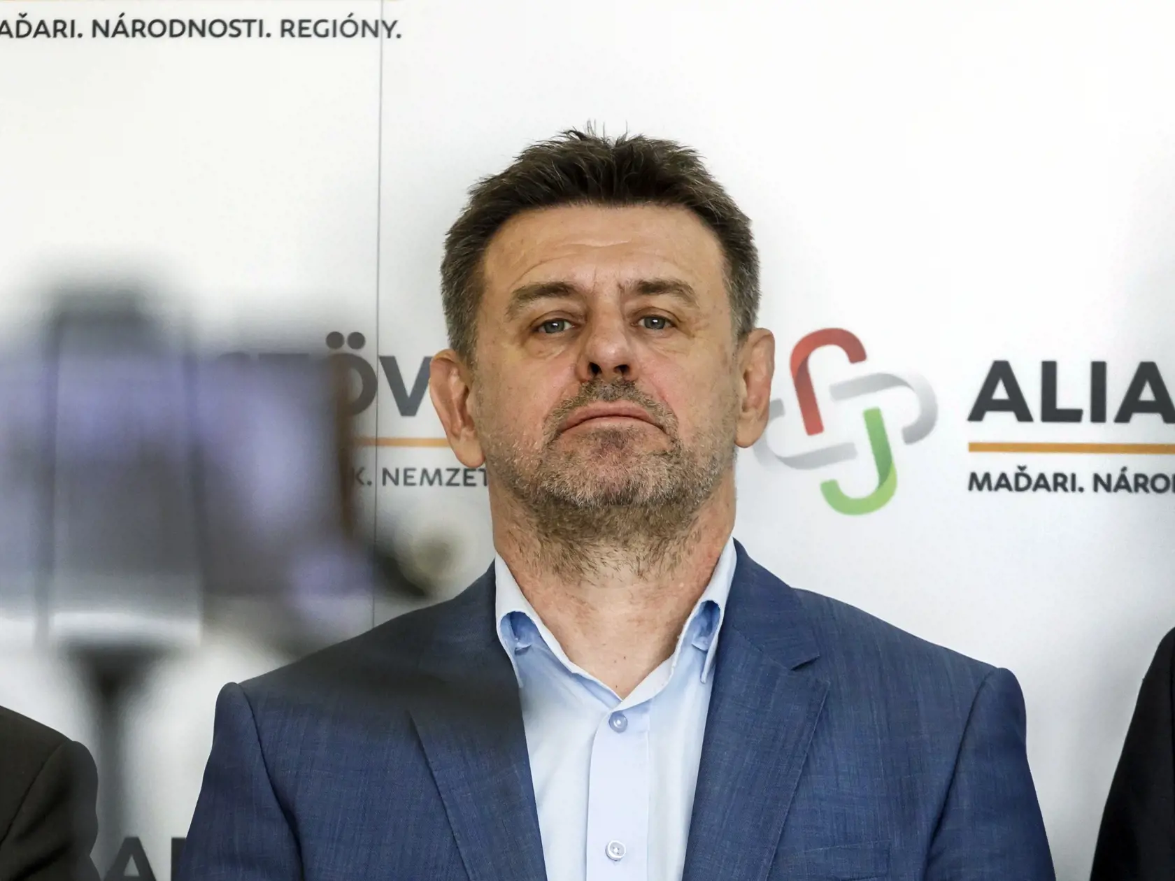 Na snímke predstaviteľ platformy László Sólymos počas tlačovej konferencie po zasadnutí predstaviteľov platformy Most-Híd strany Aliancia v Bratislave 25. marca 2023. FOTO TASR - Dano Veselský