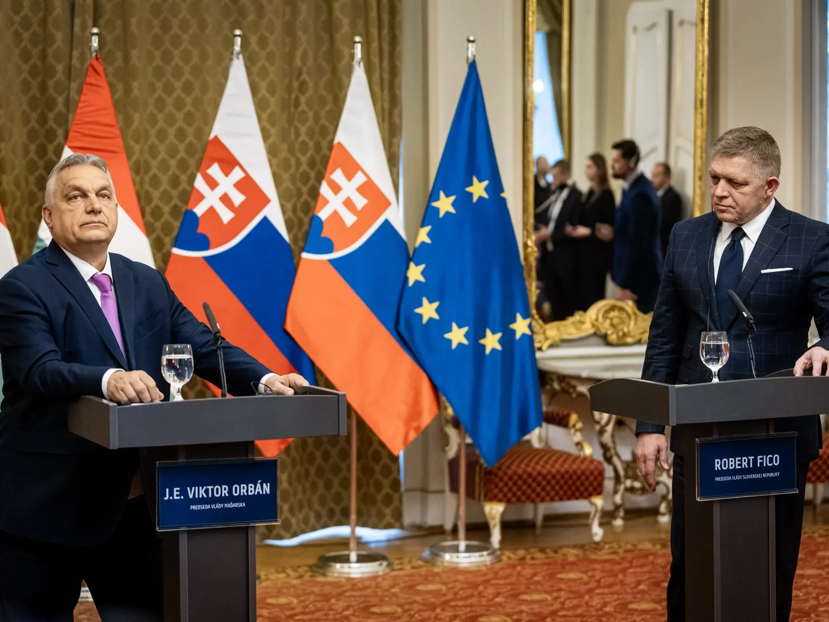 Oficiálna návšteva maďarského premiéra Viktora Orbána na úrade vlády SR, kde ho privítal premiér Robert Fico.