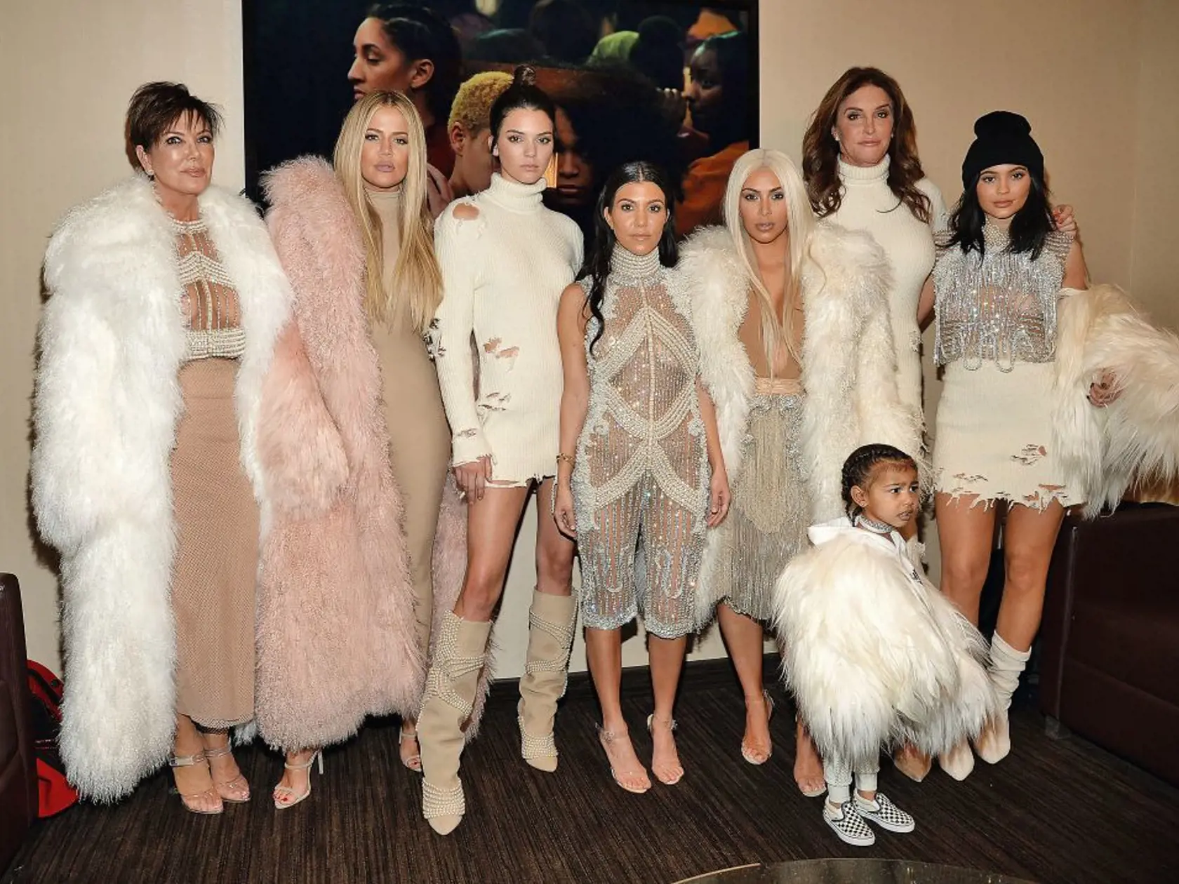 NEW YORK, NY - FEBRUARY 11:  Khloe Kardashian, Kris Jenner, Kendall Jenner, Kourtney Kardashian, Kim Kardashian West, North West, Caitlyn Jenner and Kylie Jenner attend Kanye West Yeezy Season 3 at Madison Square Garden on February 11, 2016 in New York City.  (Photo by Kevin Mazur/Getty Images for Yeezy Season 3)
