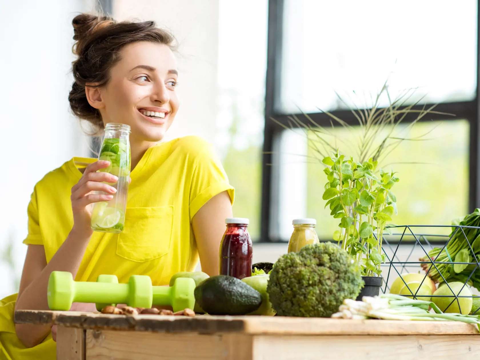 Portrait,Of,A,Young,Sports,Woman,In,Yellow,T-shirt,Sitting