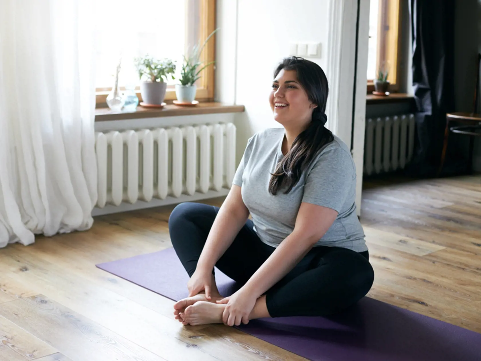 Cheerful,Attractive,Young,Overweight,Woman,In,Activewear,Choosing,Healthy,Lifestyle,