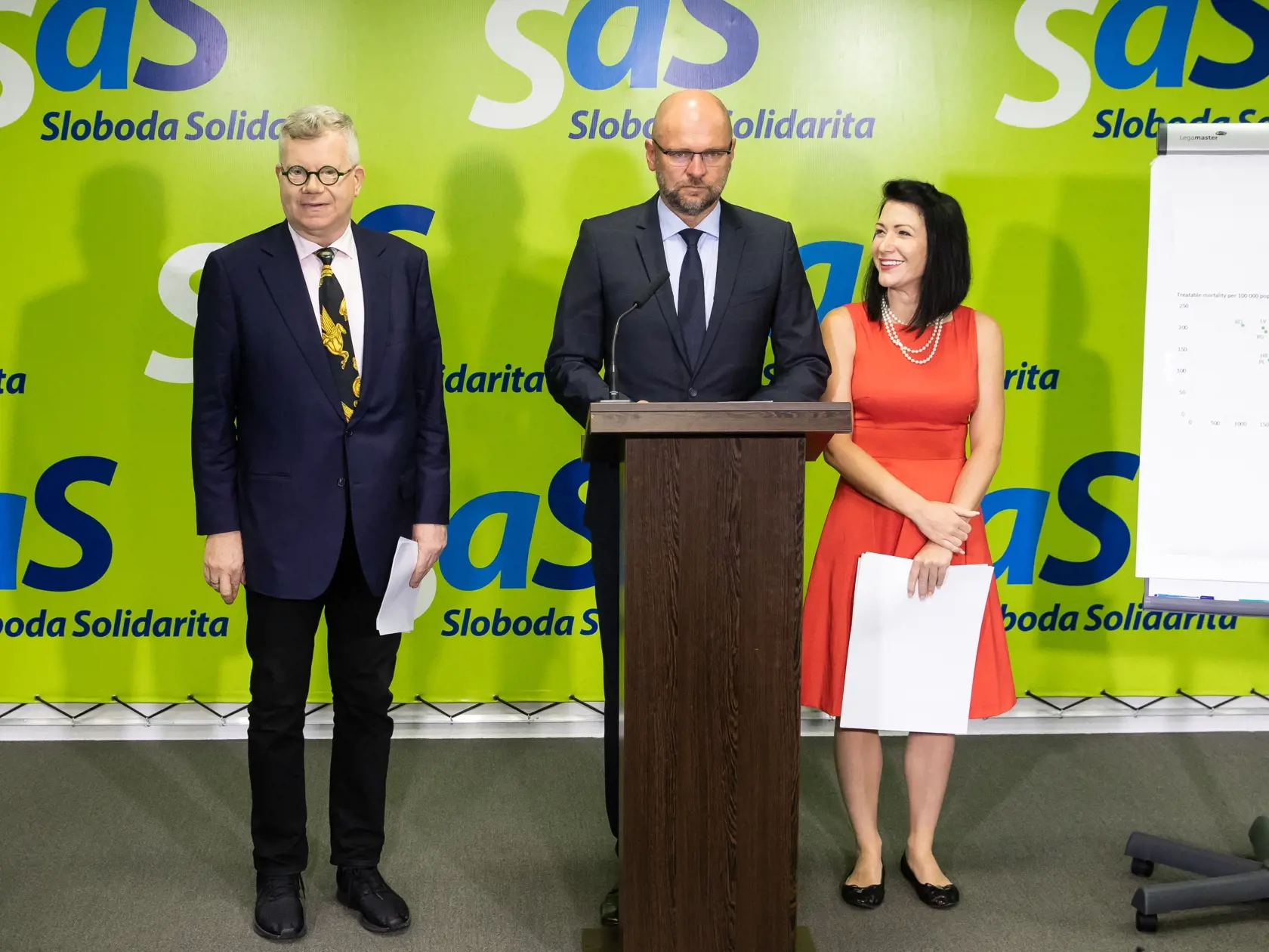 Tlačová konferencia SAS, na fotke: Richard Sulík a Jana Cigániková.