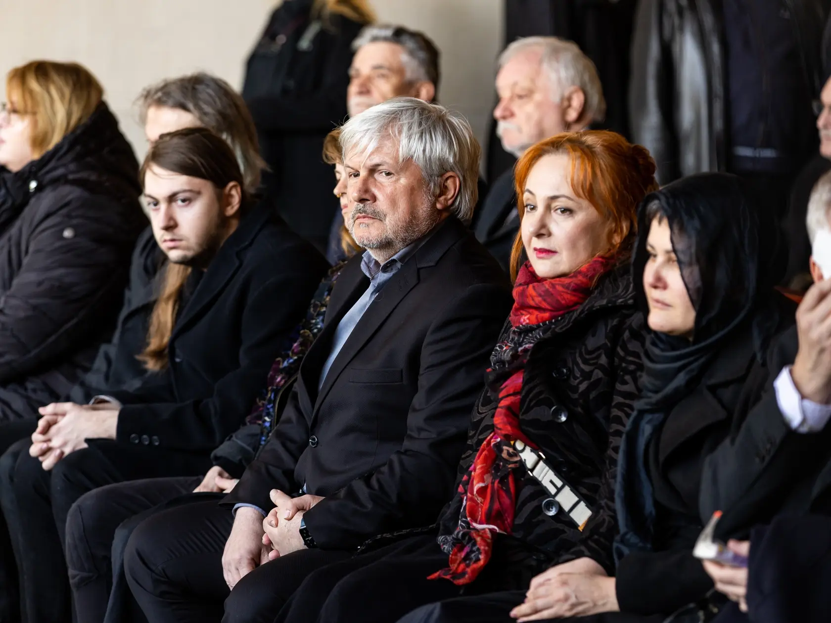 Pohreb režiséra Stanislava Párnického v bratislavskom krematóriu. Na snímke Lucia Párnická s manželom.