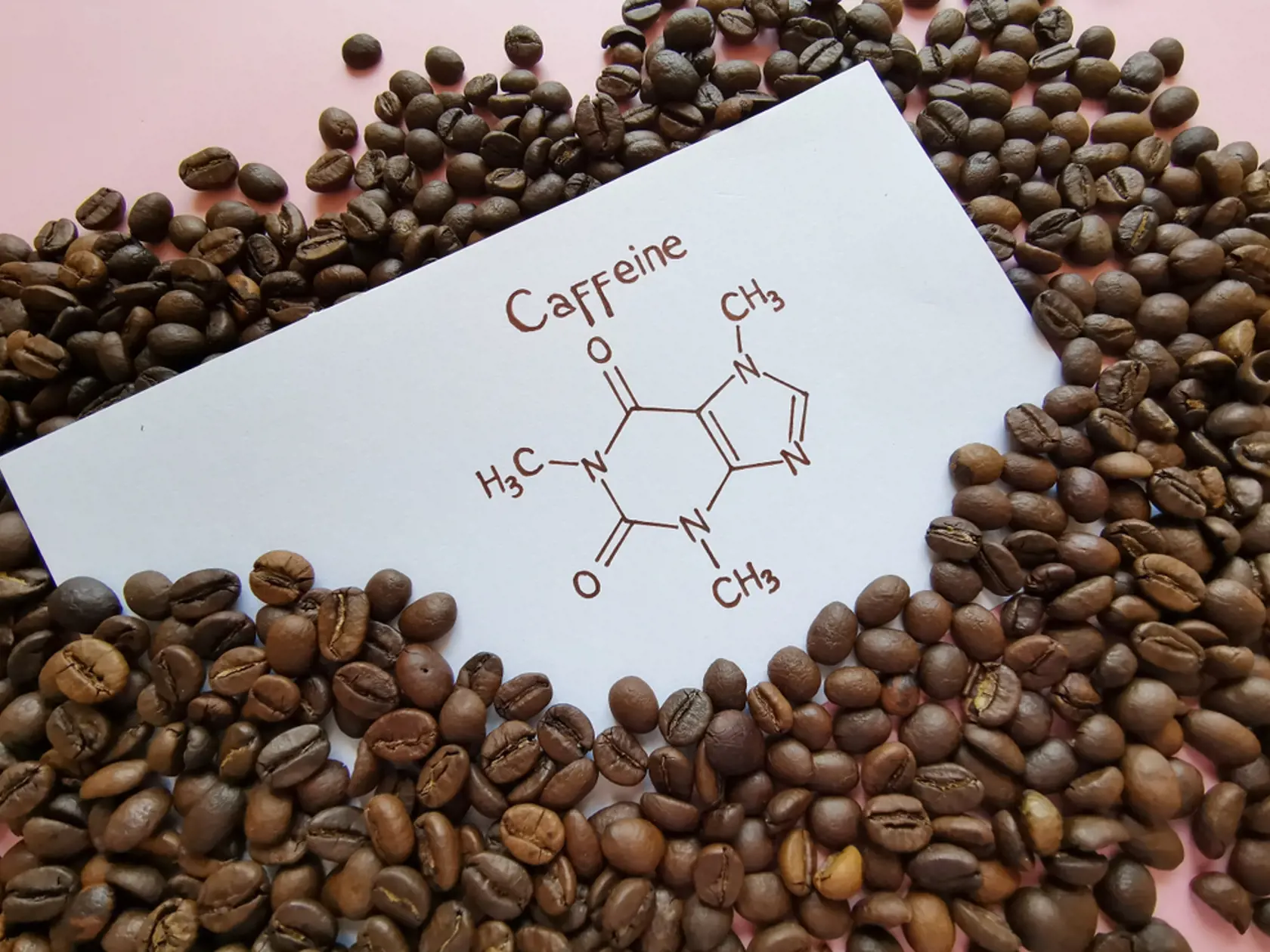 Structural,Chemical,Formula,Of,Caffeine,Molecule,With,Roasted,Coffee,Beans.