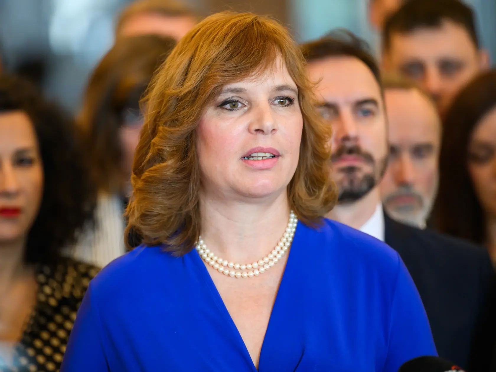 Na snímke poslankyňa NRSR Veronika Remišová (Slovensko) počas tlačovej konferencie opozičných strán po pokuse o otvorenie 27. schôdze Národnej rady SR v Bratislave 14. januára 2025. FOTO TASR - Jaroslav Novák