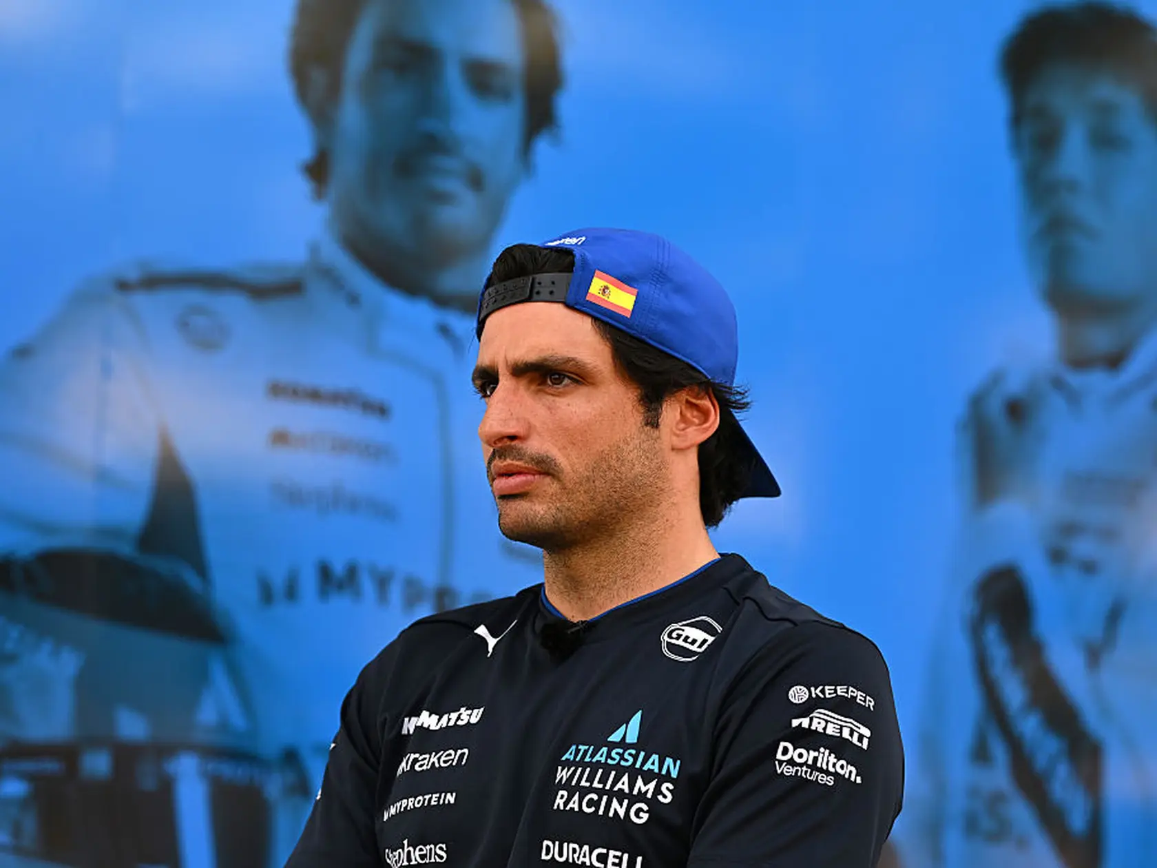 BAHRAIN, BAHRAIN - APRIL 10: Carlos Sainz of Spain and Williams looks on in the Paddock during previews ahead of the F1 Grand Prix of Bahrain at Bahrain International Circuit on April 10, 2025 in Bahrain, Bahrain. (Photo by Rudy Carezzevoli/Getty Images)