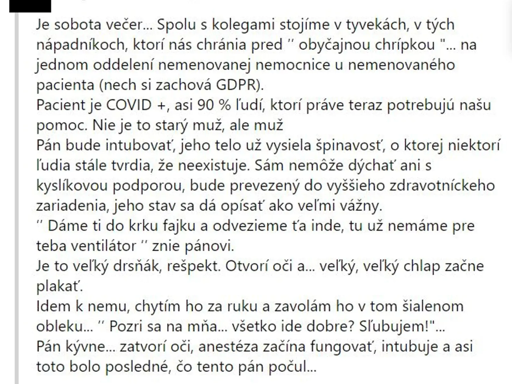 Veronika z Česka opísala posledné chvíle pacienta v nemocnici.