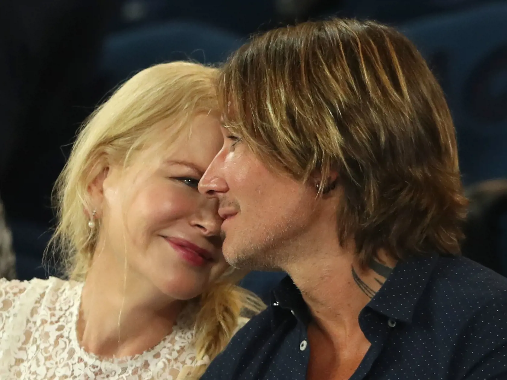 MELBOURNE, AUSTRALIA - JANUARY 24:  Nicole Kidman and Keith Urban looks on ahead of the Women's Semi Final match between Petra Kvitova of the Czech Republic and Danielle Collins of the United States during day 11 of the 2019 Australian Open at Melbourne Park on January 24, 2019 in Melbourne, Australia.  (Photo by Mark Kolbe/Getty Images)